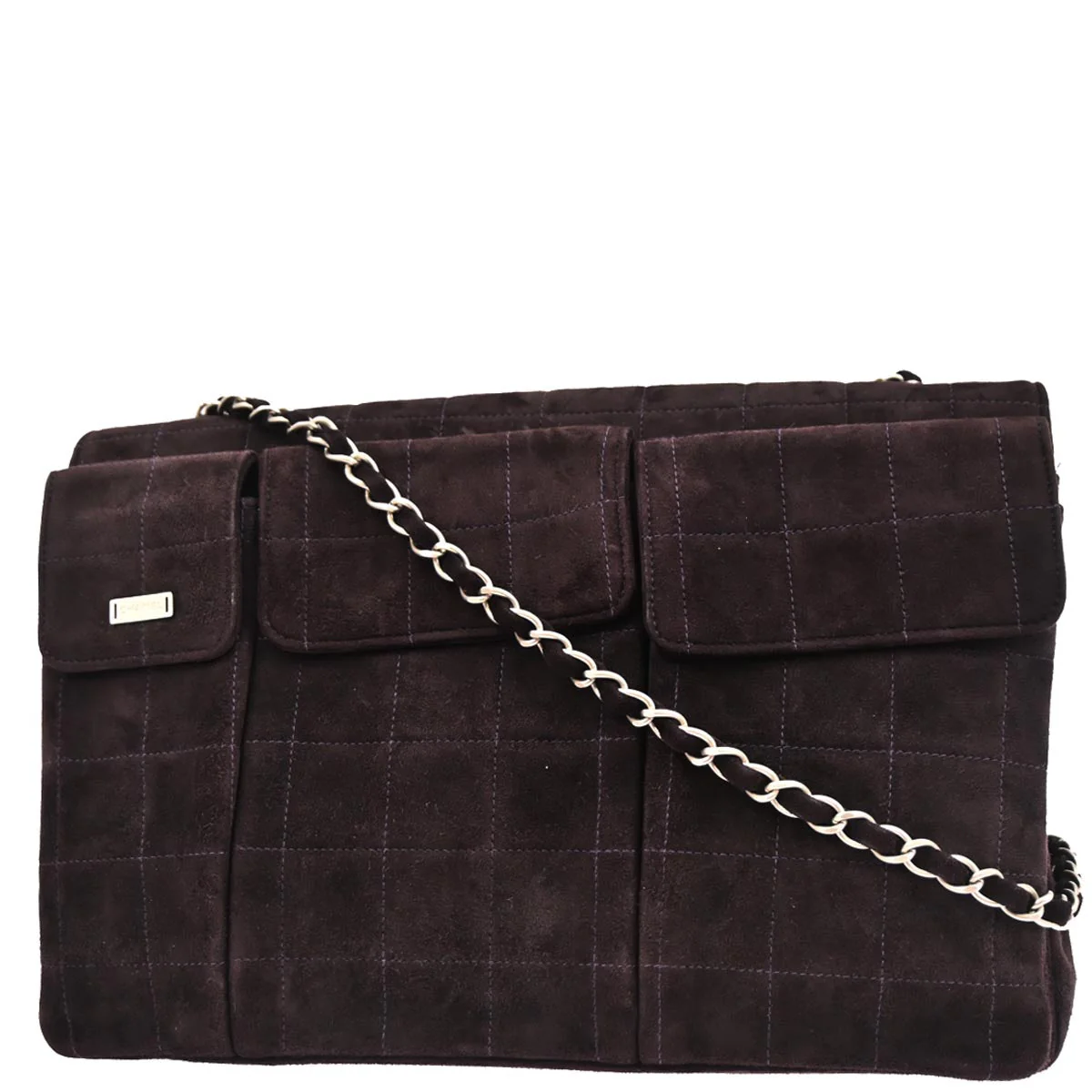 Chanel 2000-2002 Brown Suede Jumbo Mademoiselle Lock Choco Bar Shoulder Bag - Image 2