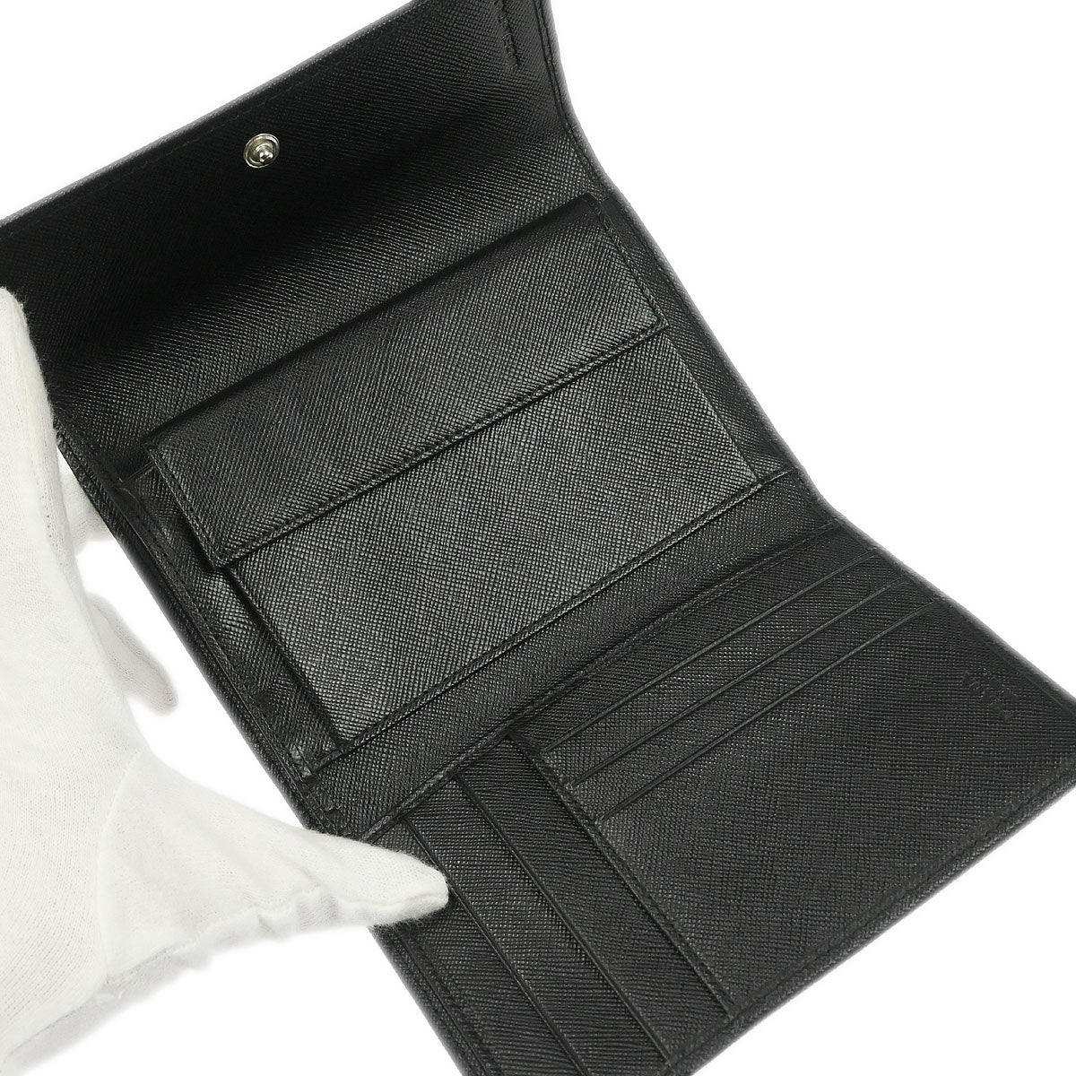 Prada Black Leather Trifold Wallet - Image 5
