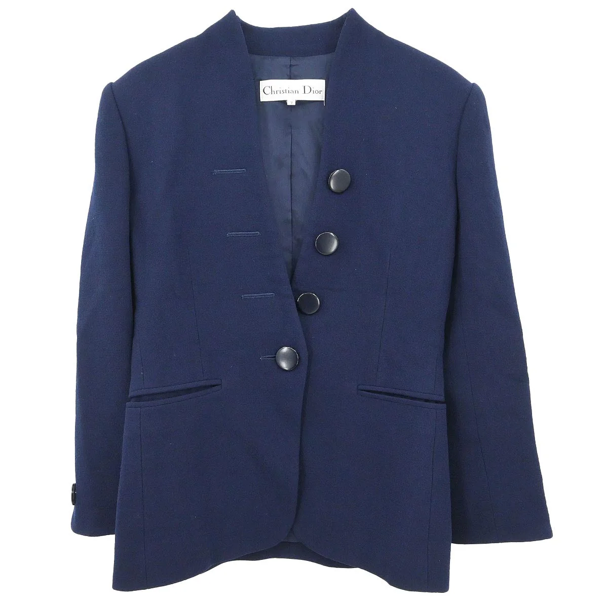 Christian Dior Single Breasted Collarless Jacket Navy #34–36