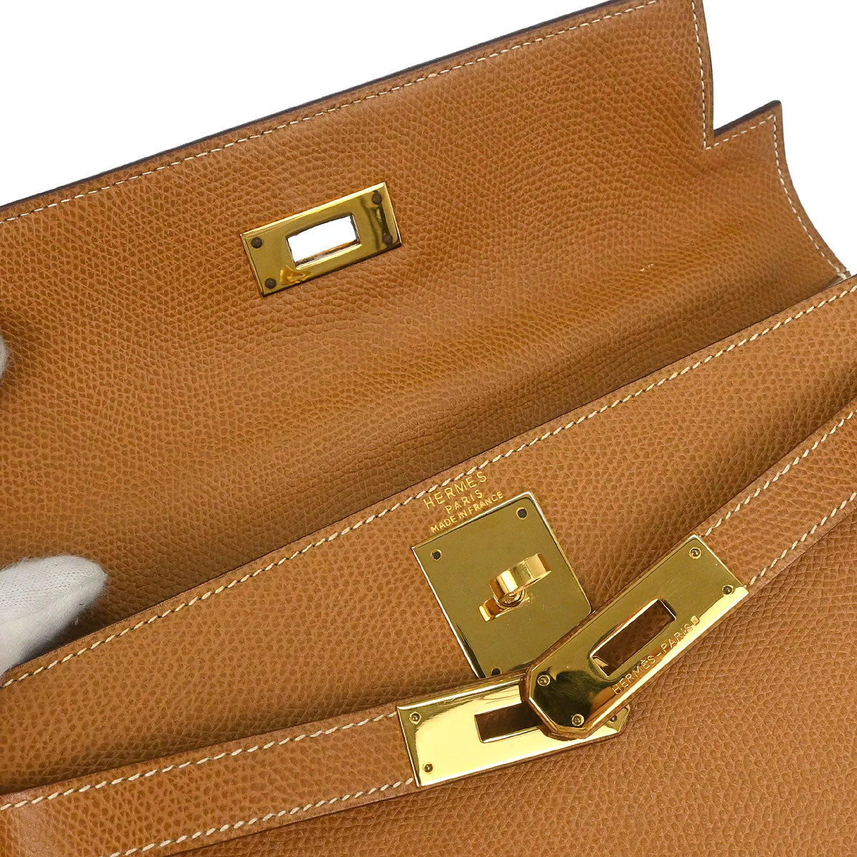 Hermes Natural Courchevel Kelly 28 Sellier 2way Shoulder Handbag - Image 9