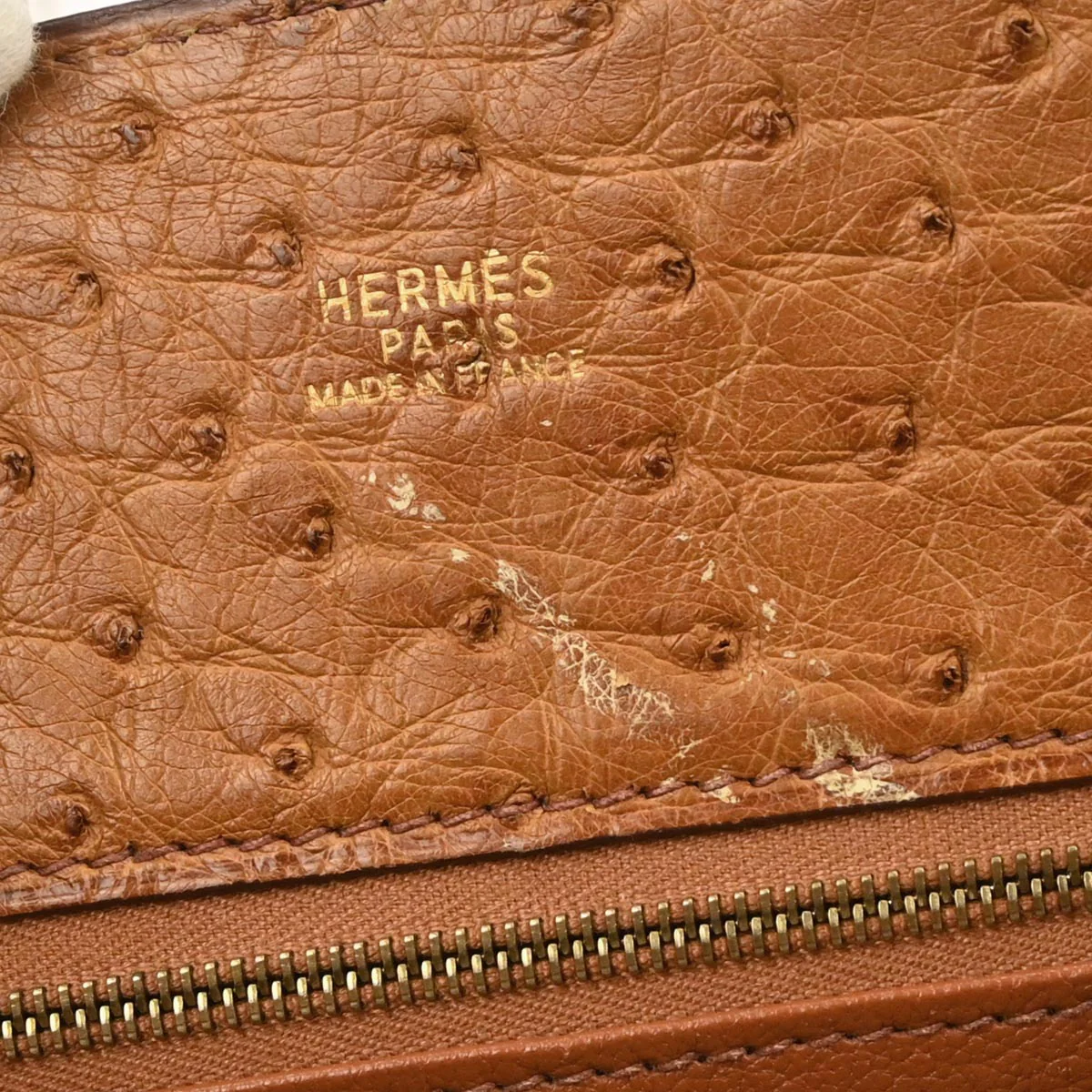 Hermes * Chestnut Ostrich White Bus PM Tote Bag - Image 6