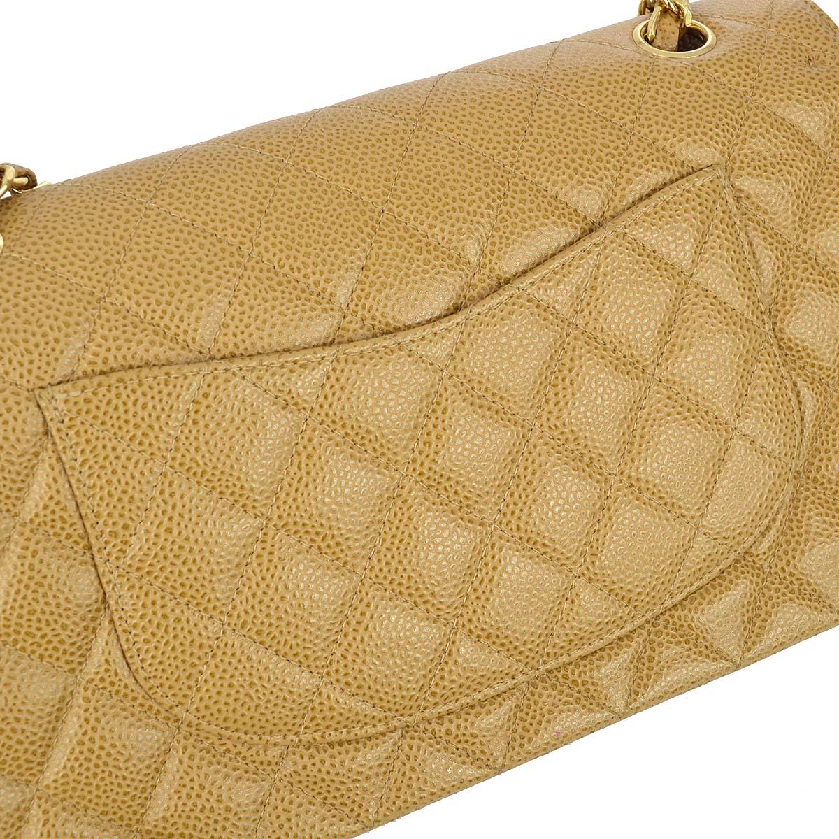Chanel 2001-2003 Beige Caviar Medium Classic Double Flap Bag - Image 3