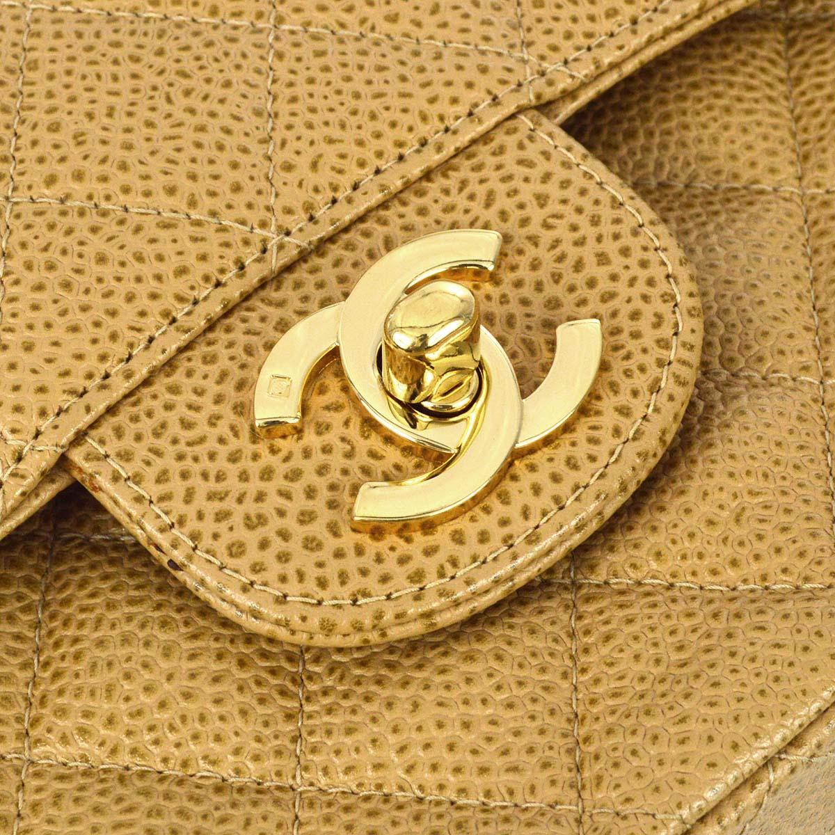 Chanel 2001-2003 Beige Caviar Medium Classic Double Flap Bag - Image 6