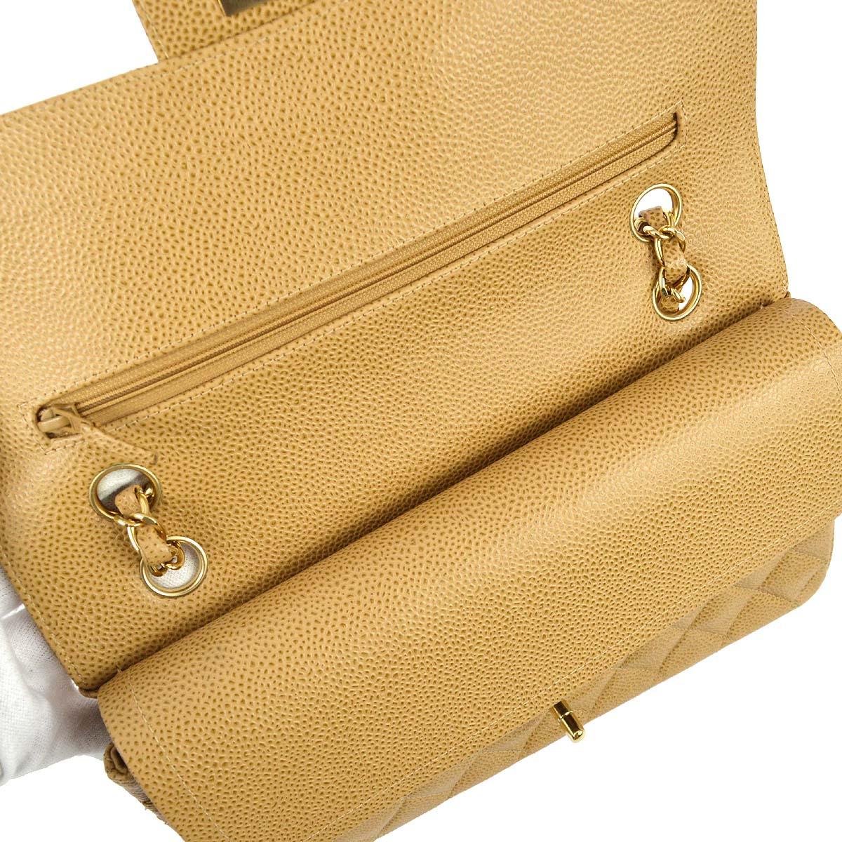 Chanel 2001-2003 Beige Caviar Medium Classic Double Flap Bag - Image 7