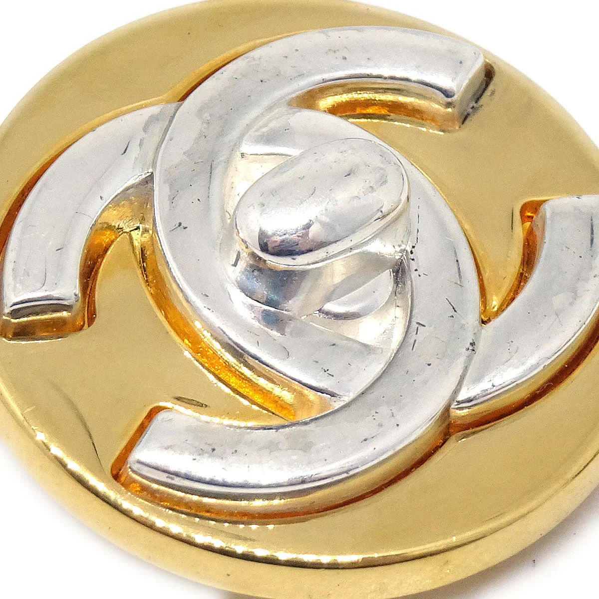 Chanel 1997 Silver & Gold CC Turnlock Earrings Large - Image 2