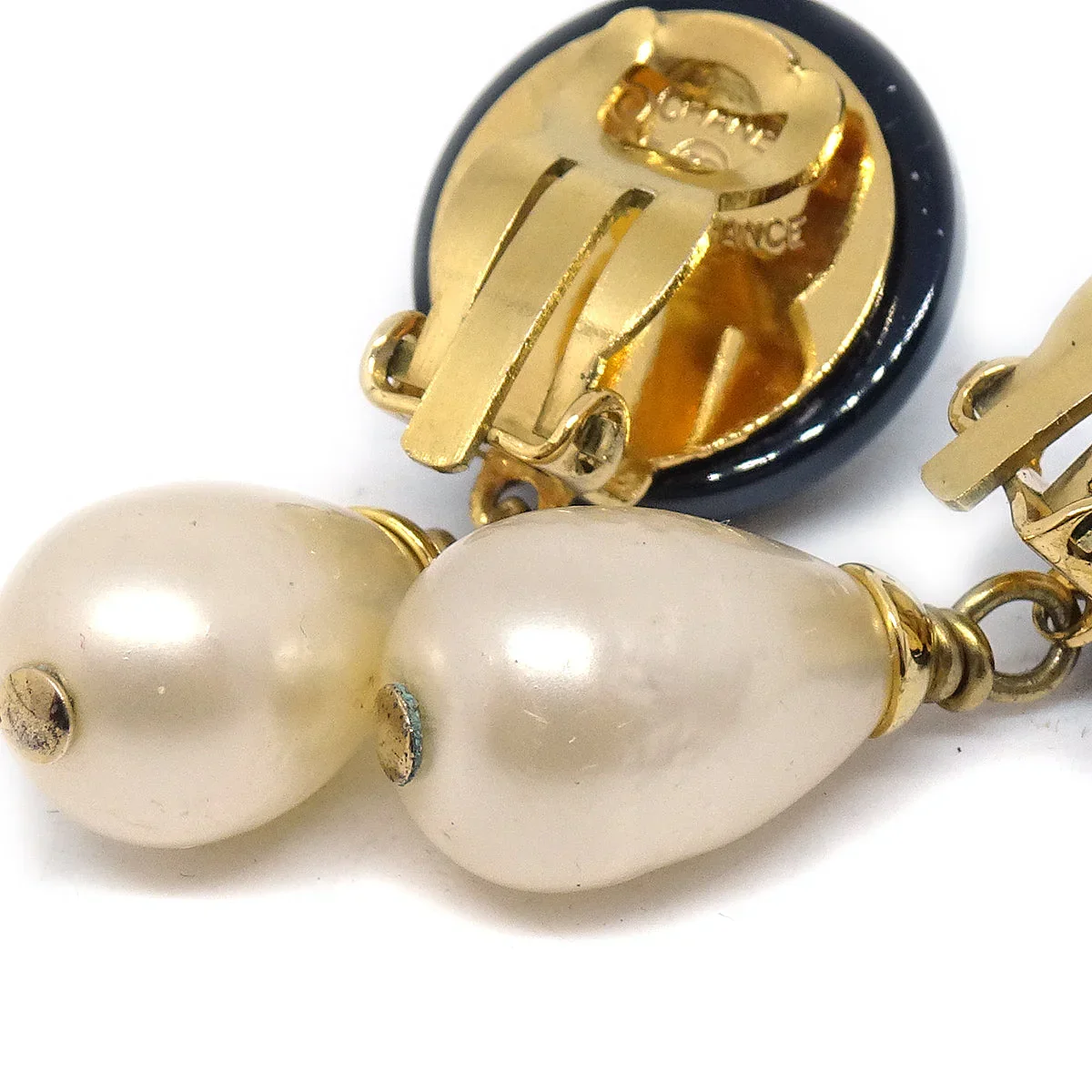 Chanel 1995 CC Black & Faux Teardrop Pearl Dangle Earrings - Image 2