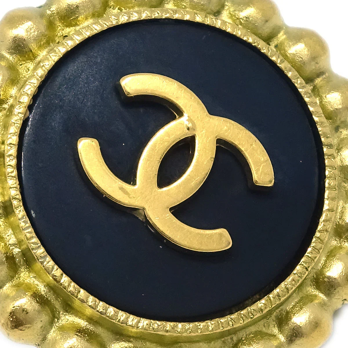 Chanel Gold Black Button Earrings Clip-On 95P - Image 2