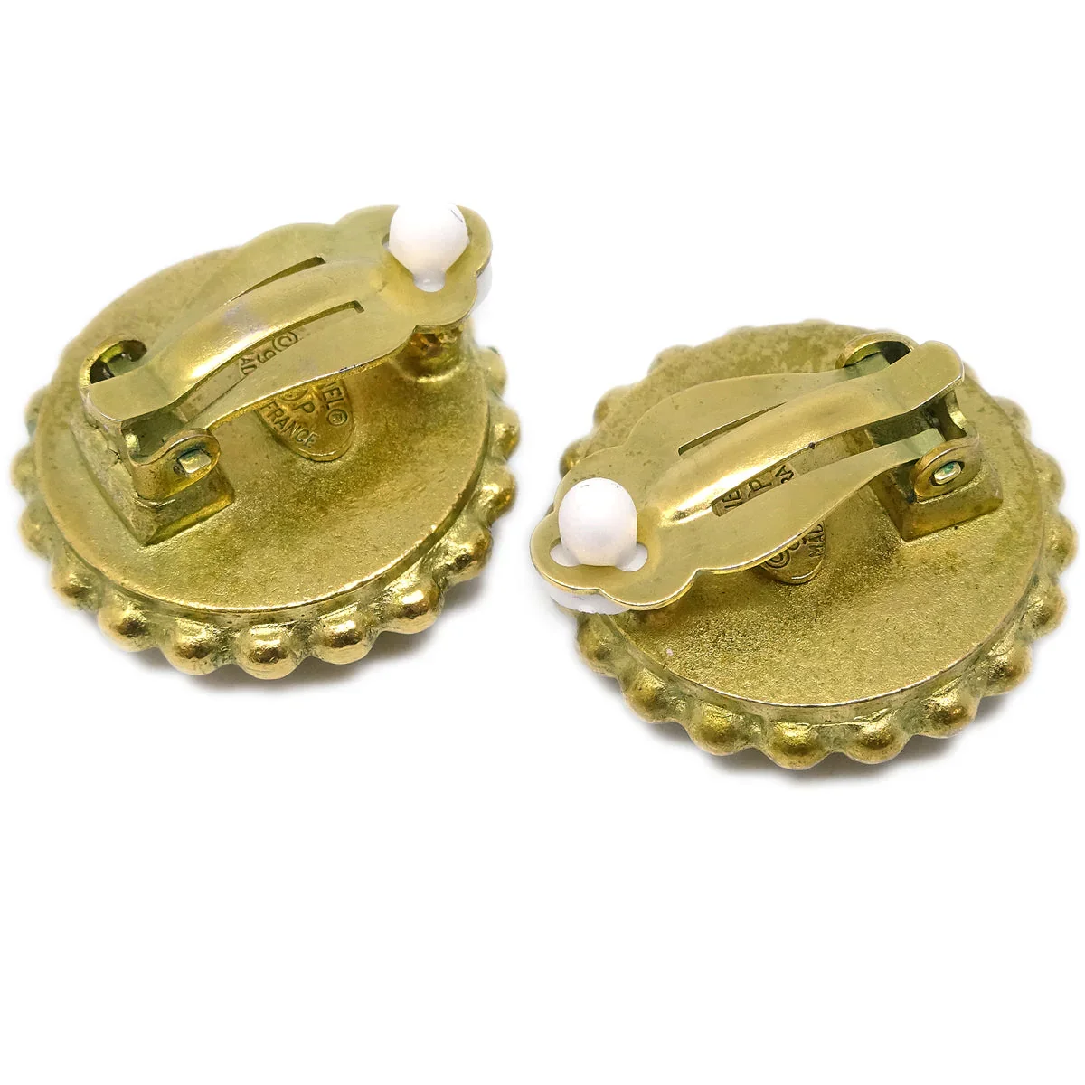 Chanel Gold Black Button Earrings Clip-On 95P - Image 3