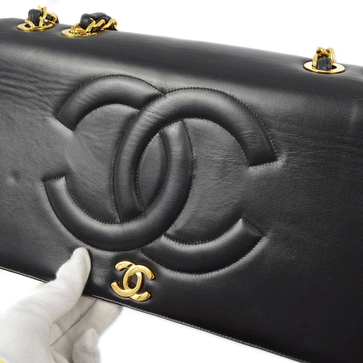 Chanel * 1991-1994 Black Lambskin Maxi Straight CC Flap - Image 6