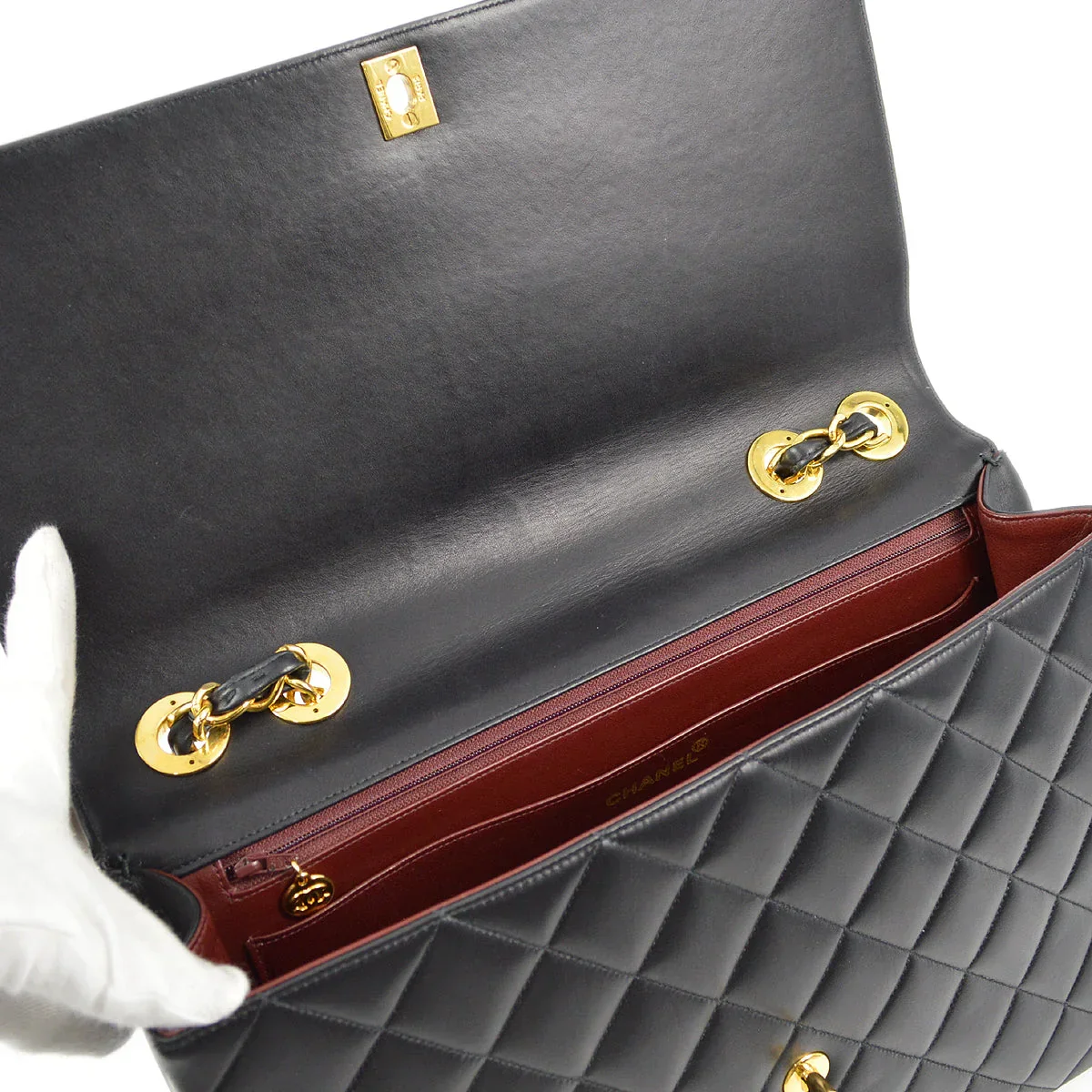 Chanel * 1991-1994 Black Lambskin Maxi Straight CC Flap - Image 7