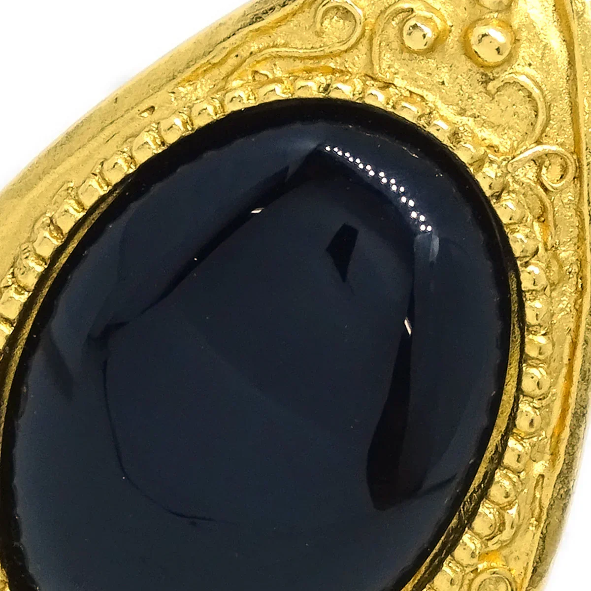 Chanel Stone Dangle Earrings Clip-On Gold Black 96A - Image 2