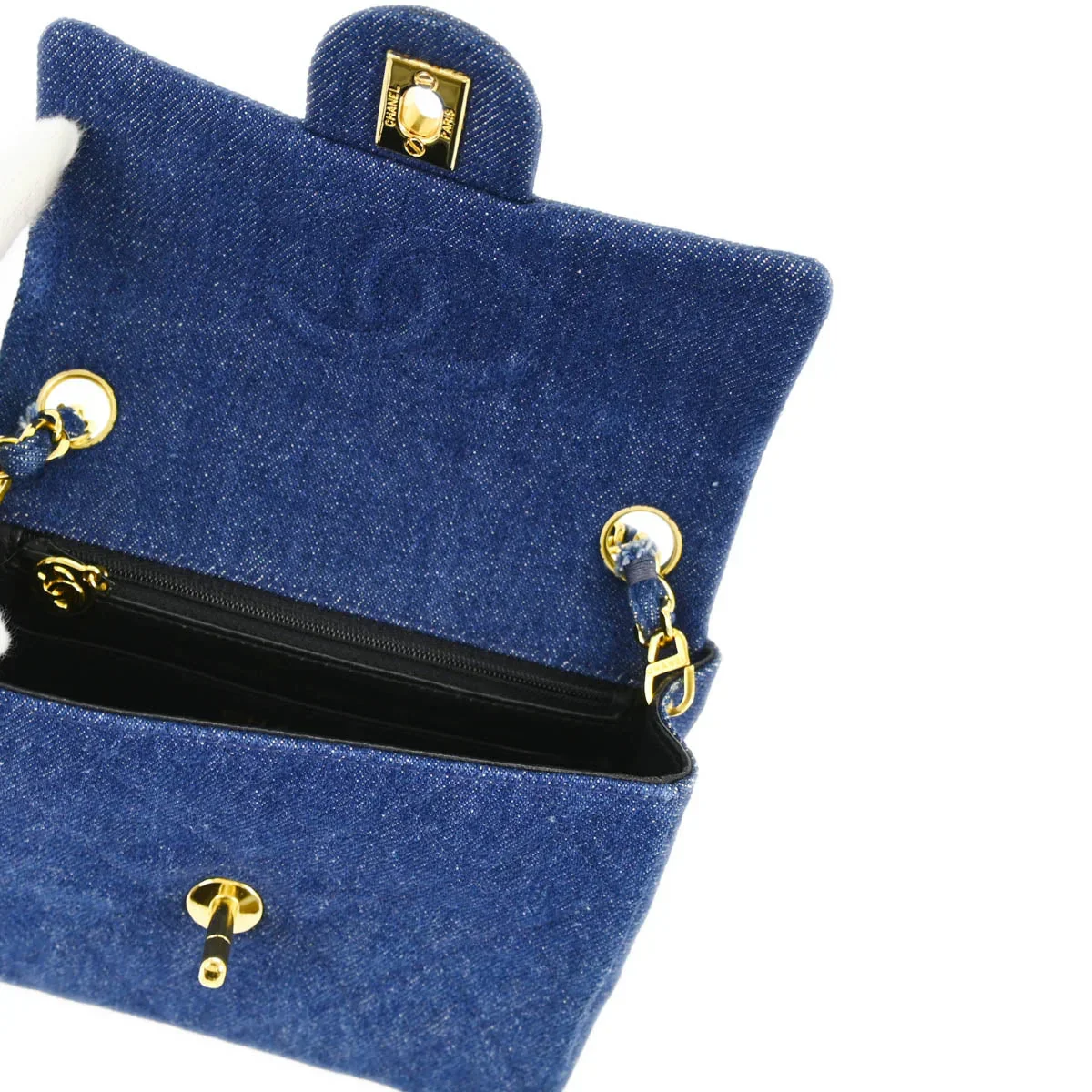 Chanel * 1989-1991 Blue Denim Mini Classic Square Flap Shoulder Bag 17 - Image 8