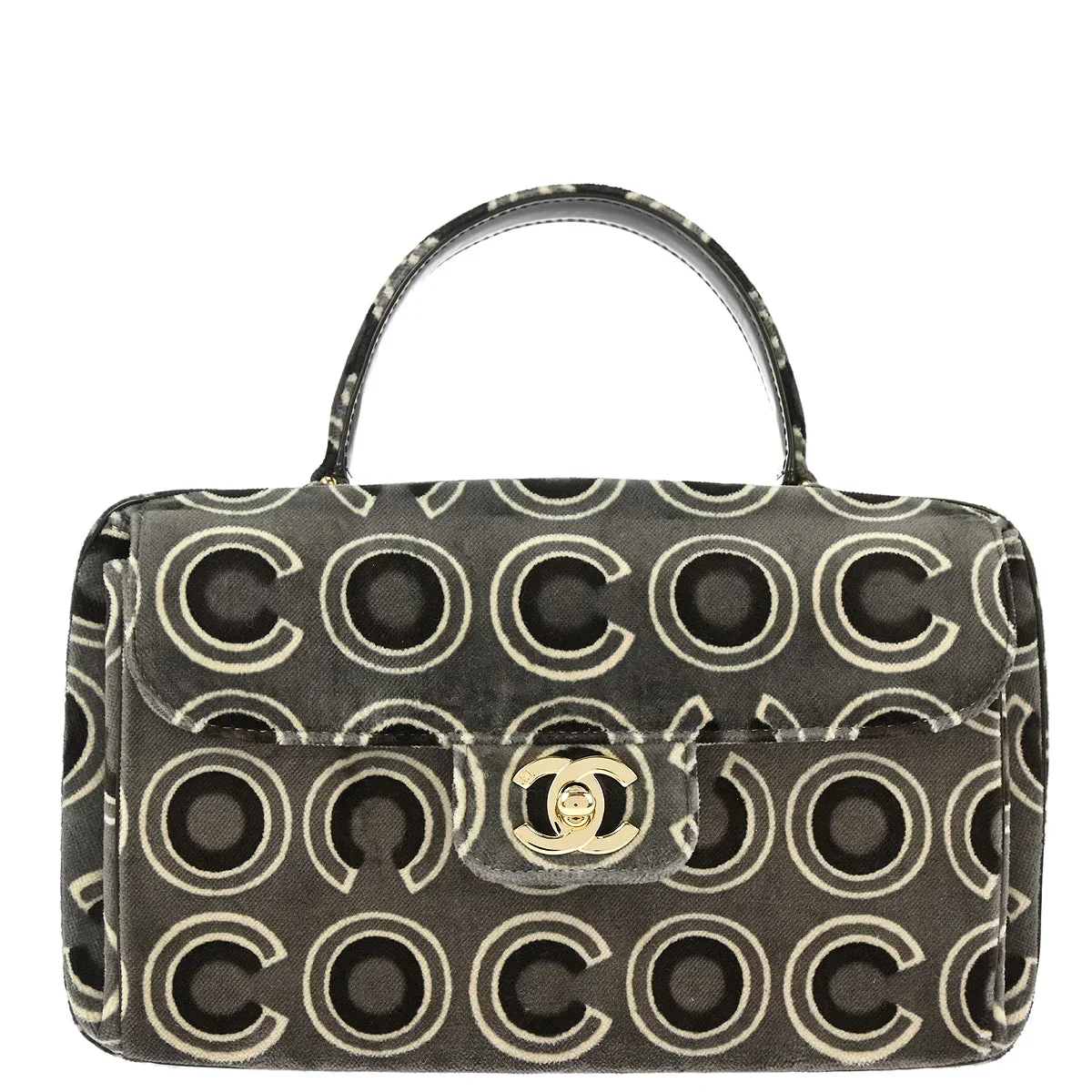 Chanel 2002-2003 Gray Velvet COCO Handbag