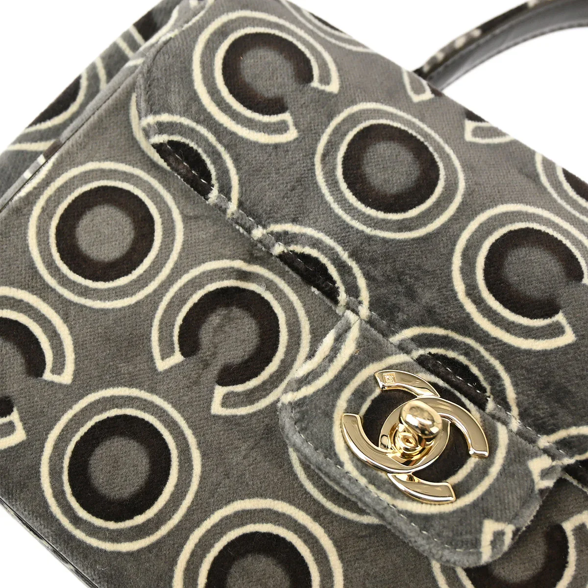 Chanel 2002-2003 Gray Velvet COCO Handbag - Image 6