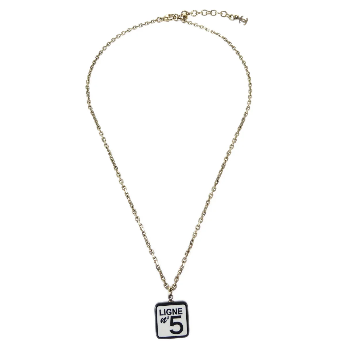 Chanel No5 Ligne Chain Necklace Pendant Gold White 06C - Image 2