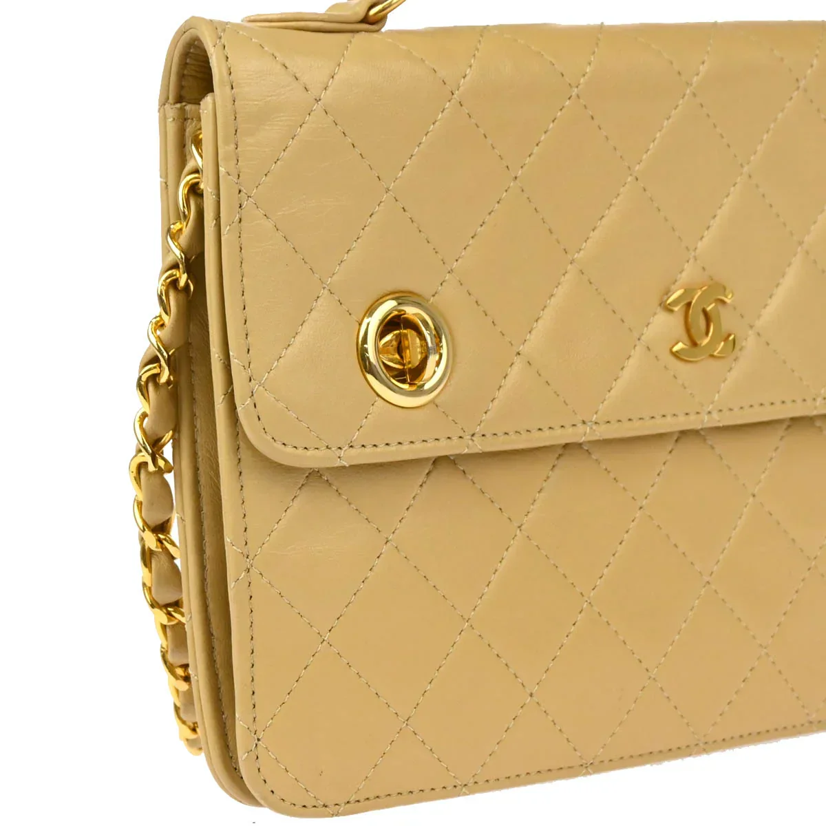 Chanel 1986-1988 Beige Lambskin 2way Shoulder Handbag - Image 3