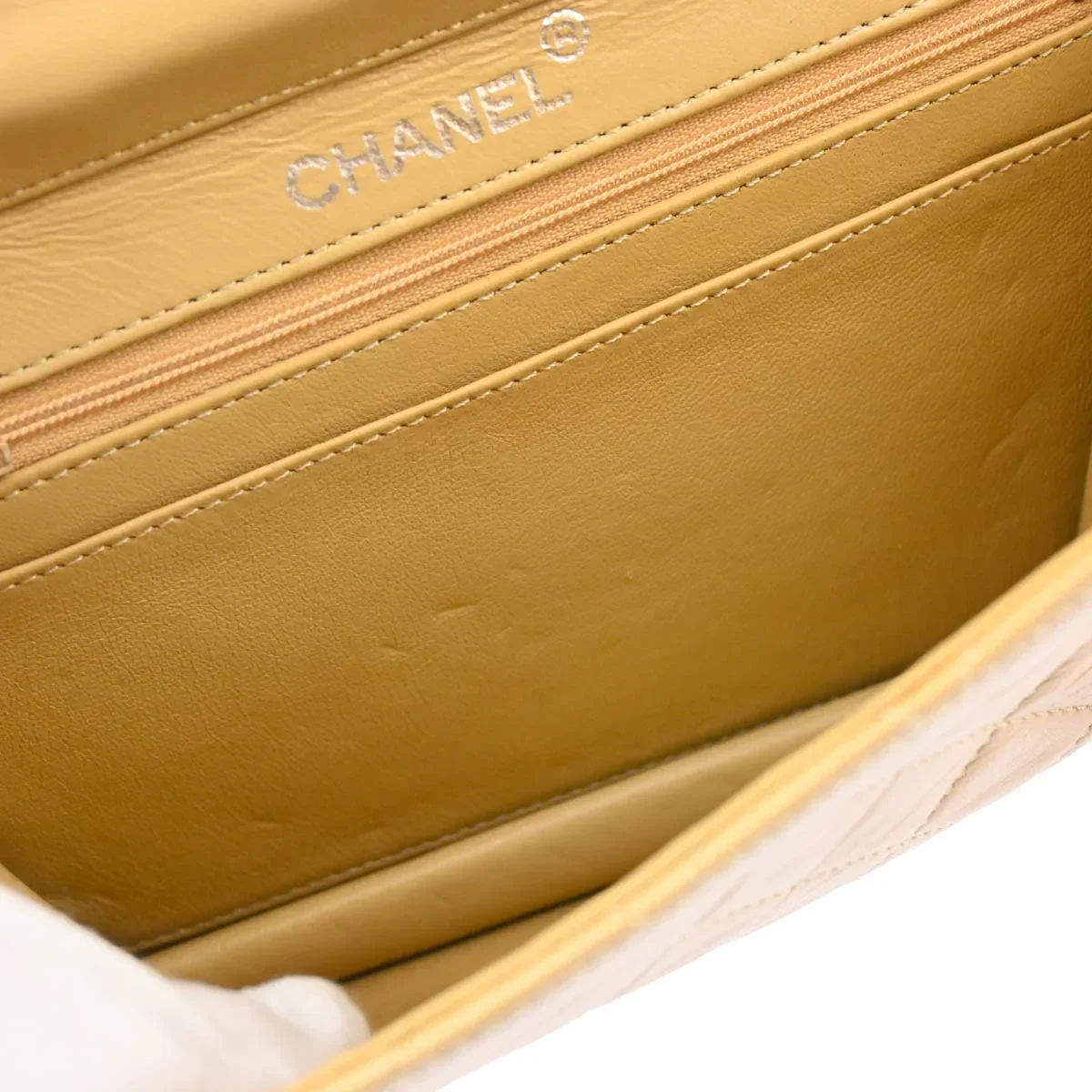 Chanel 1986-1988 Beige Lambskin 2way Shoulder Handbag - Image 9