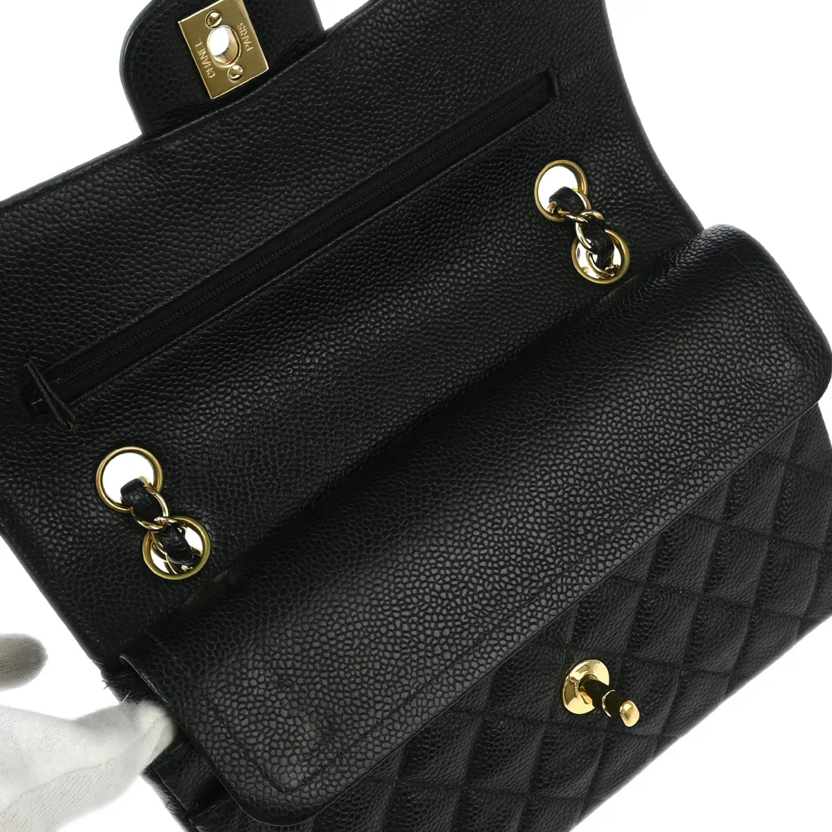 Chanel 2002-2003 Black Caviar Small Classic Double Flap Shoulder Bag - Image 6