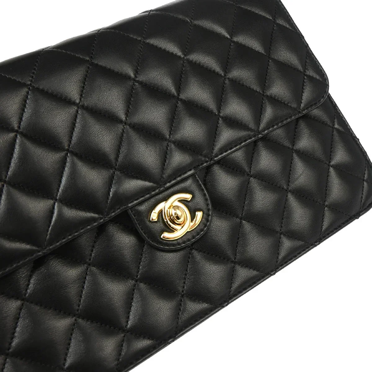 Chanel 2008-2009 Black Lambskin Turnlock Medium Half Flap Shoulder Bag - Image 5