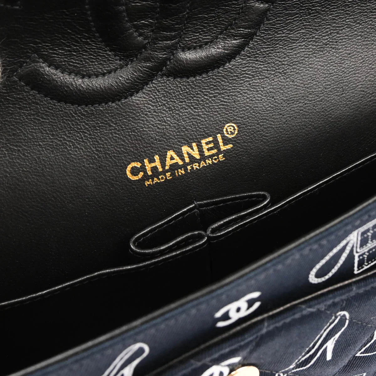 Chanel 2001-2003 Navy Canvas Icon Medium Classic Double Flap Shoulder Bag - Image 10