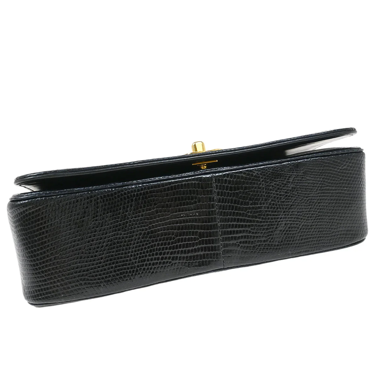 Chanel * Black Lizard Turnlock Small Full Flap Shoulder Bag - Image 3