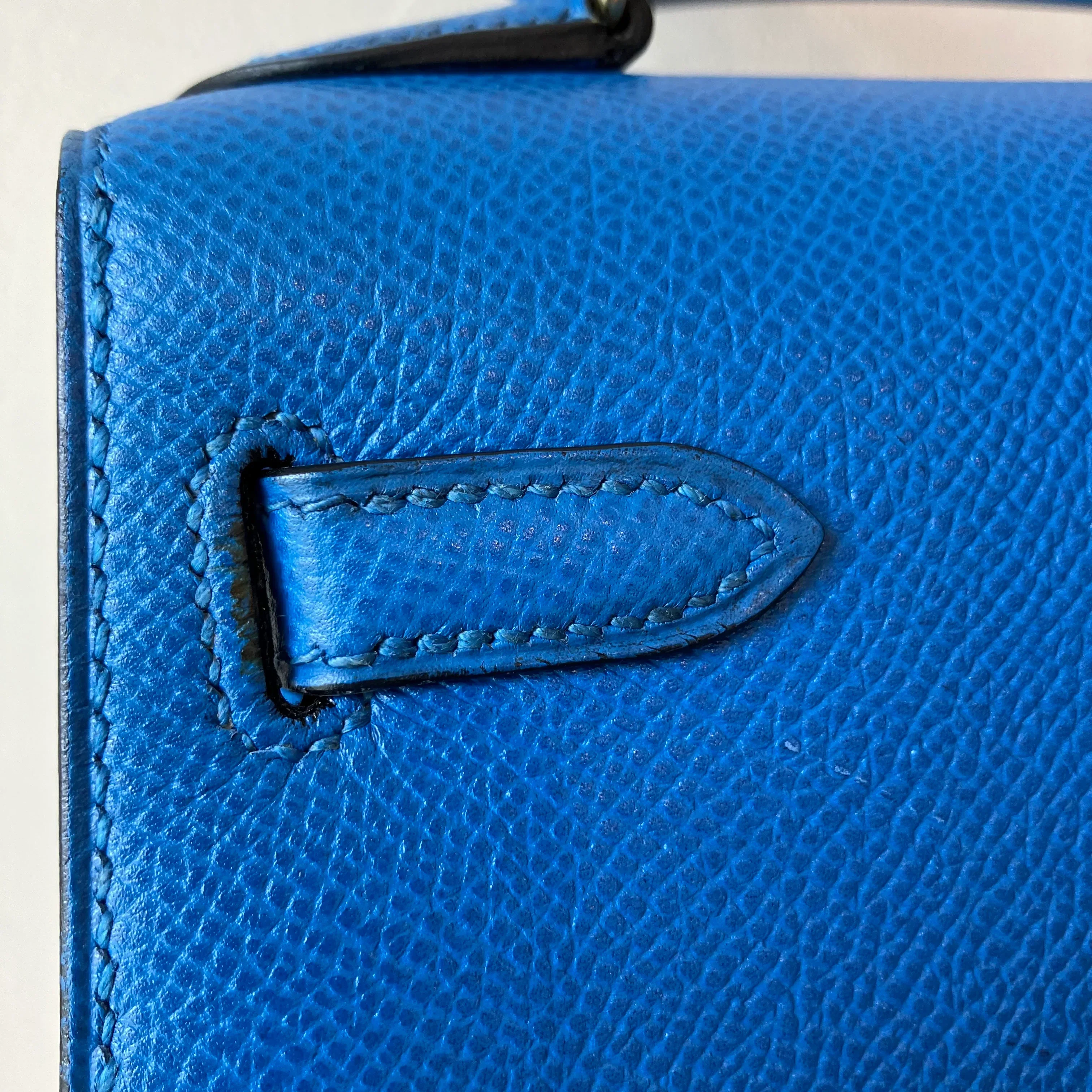 Hermes 1996 Blue Couchevel Mini Kelly 20 Sellier 2way Shoulder Handbag - Image 11