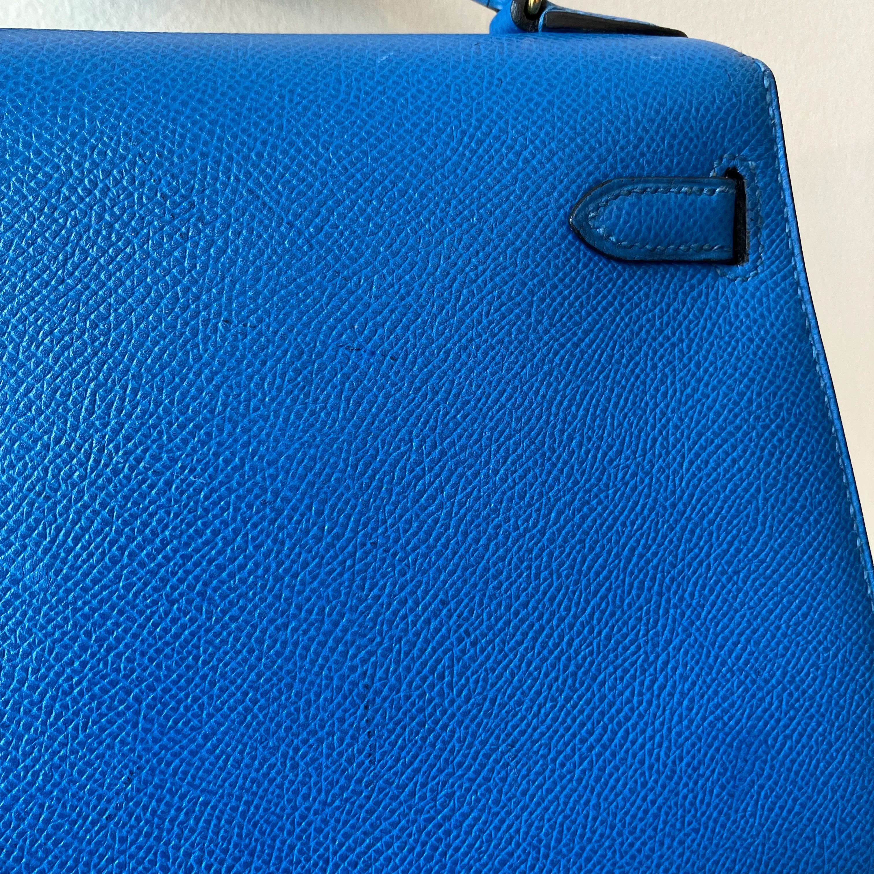 Hermes 1996 Blue Couchevel Mini Kelly 20 Sellier 2way Shoulder Handbag - Image 12