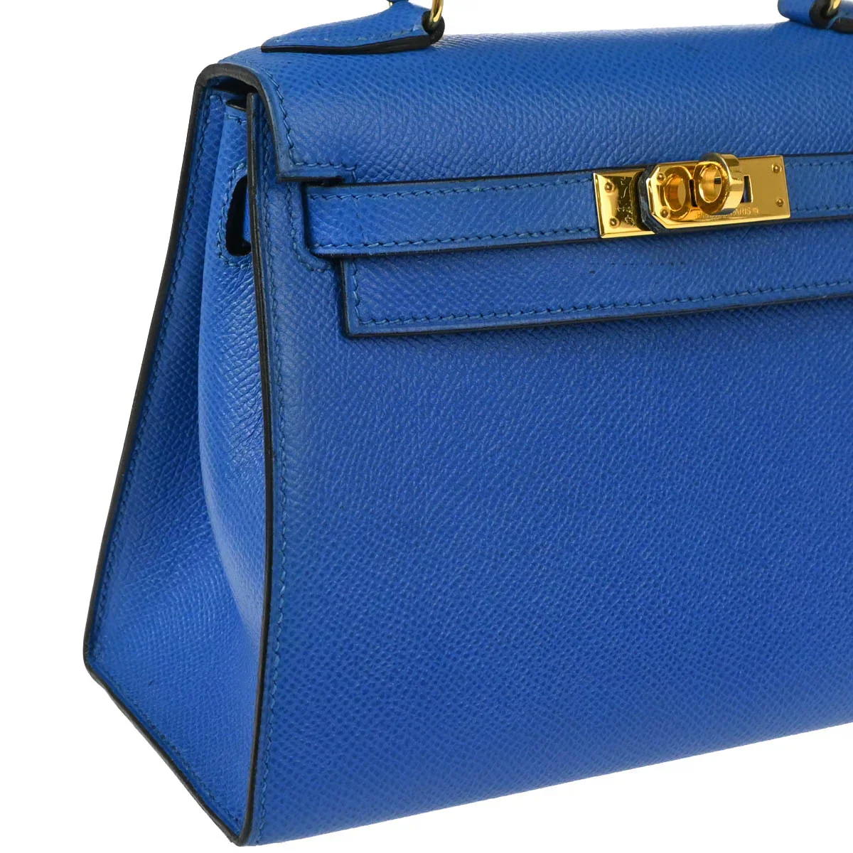 Hermes 1996 Blue Couchevel Mini Kelly 20 Sellier 2way Shoulder Handbag - Image 3
