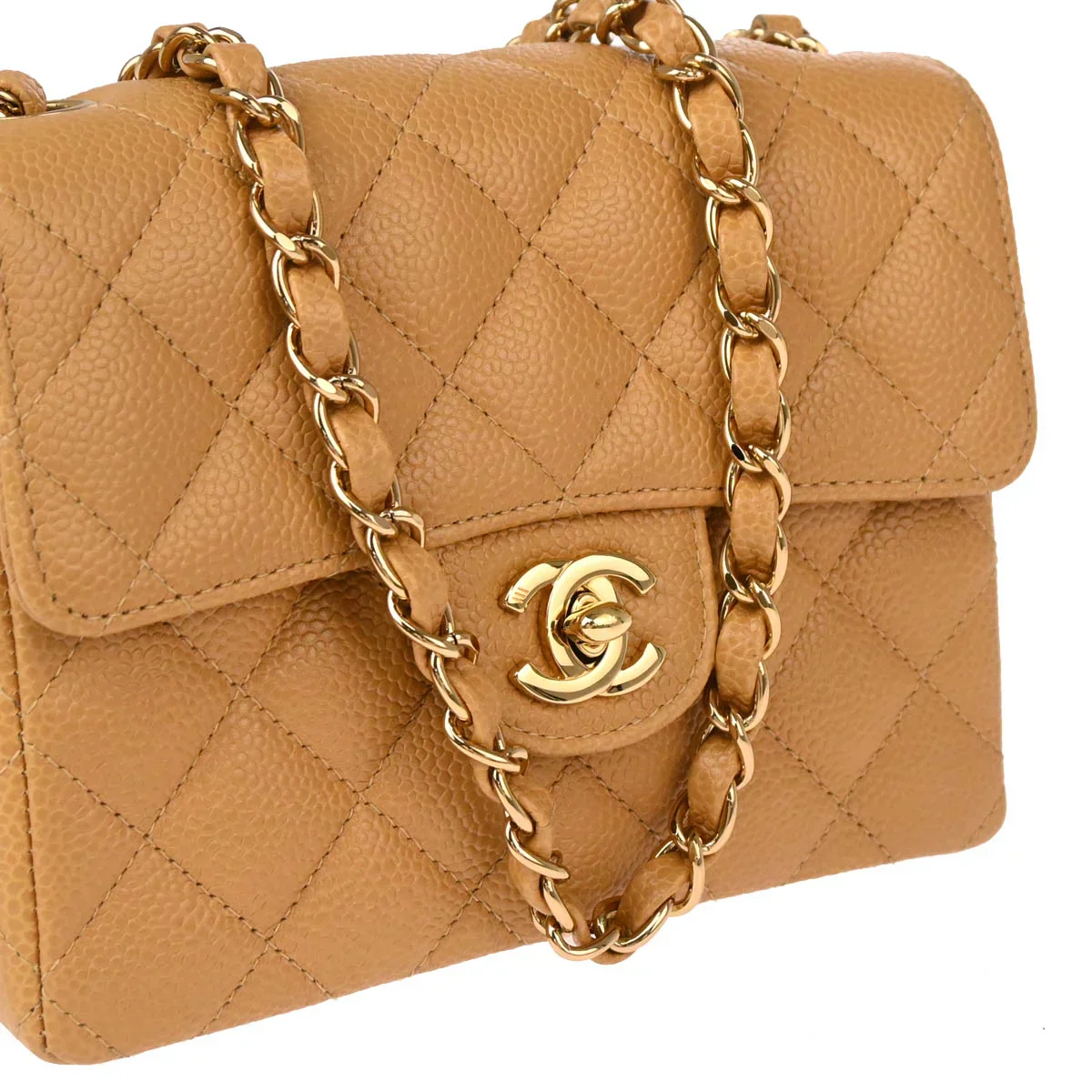 Chanel 2004-2005 Beige Caviar Mini Classic Square Flap Shoulder Bag 17 - Image 3