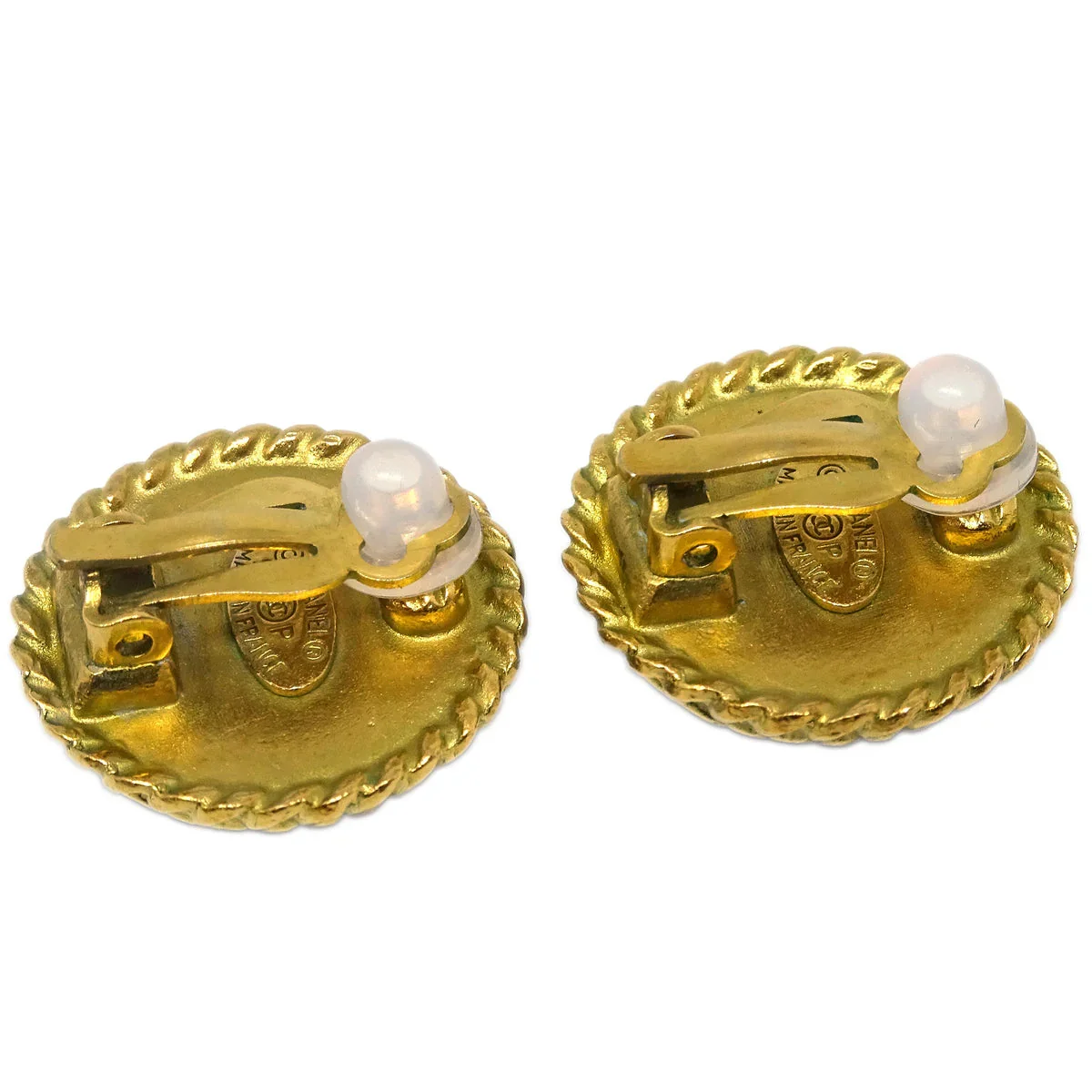 Chanel Gold Black Button Earrings Clip-On 95P - Image 3