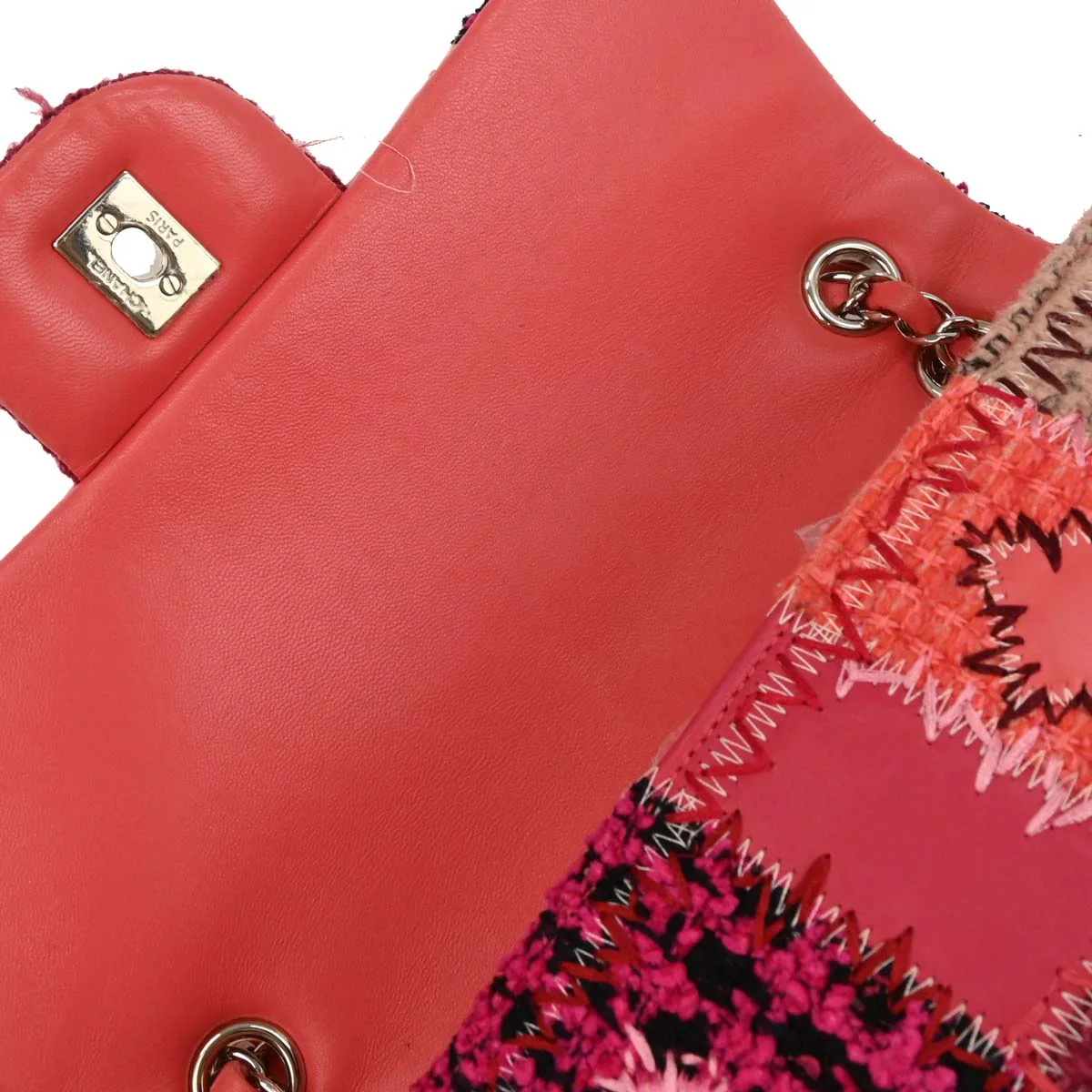 Chanel 2017 Pink Tweed Single Flap Patchwork Shoulder Bag - Image 9