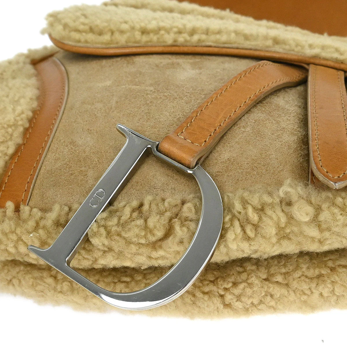 Christian Dior * Beige Mouton Saddle Handbag - Image 3