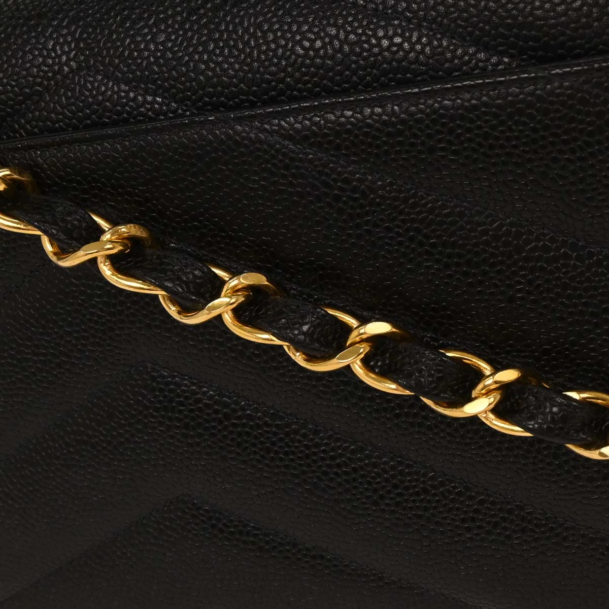 Chanel 1994-1996 Black Caviar Chevron Shoulder Bag - Image 3
