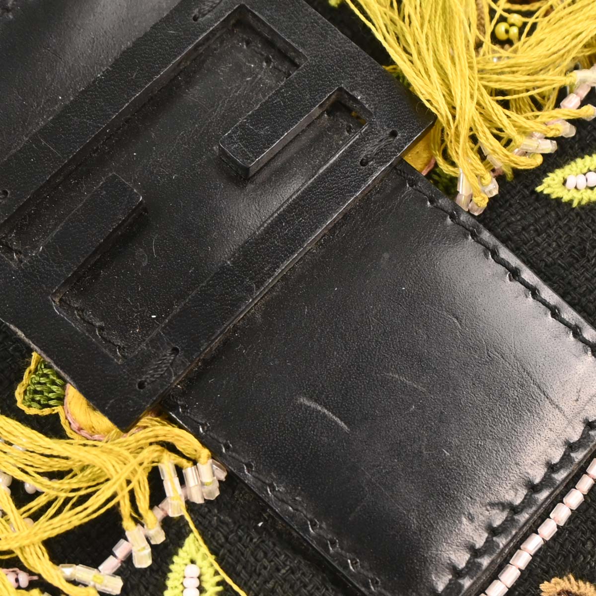 Fendi Black Canvas Beads Baguette Handbag - Image 4