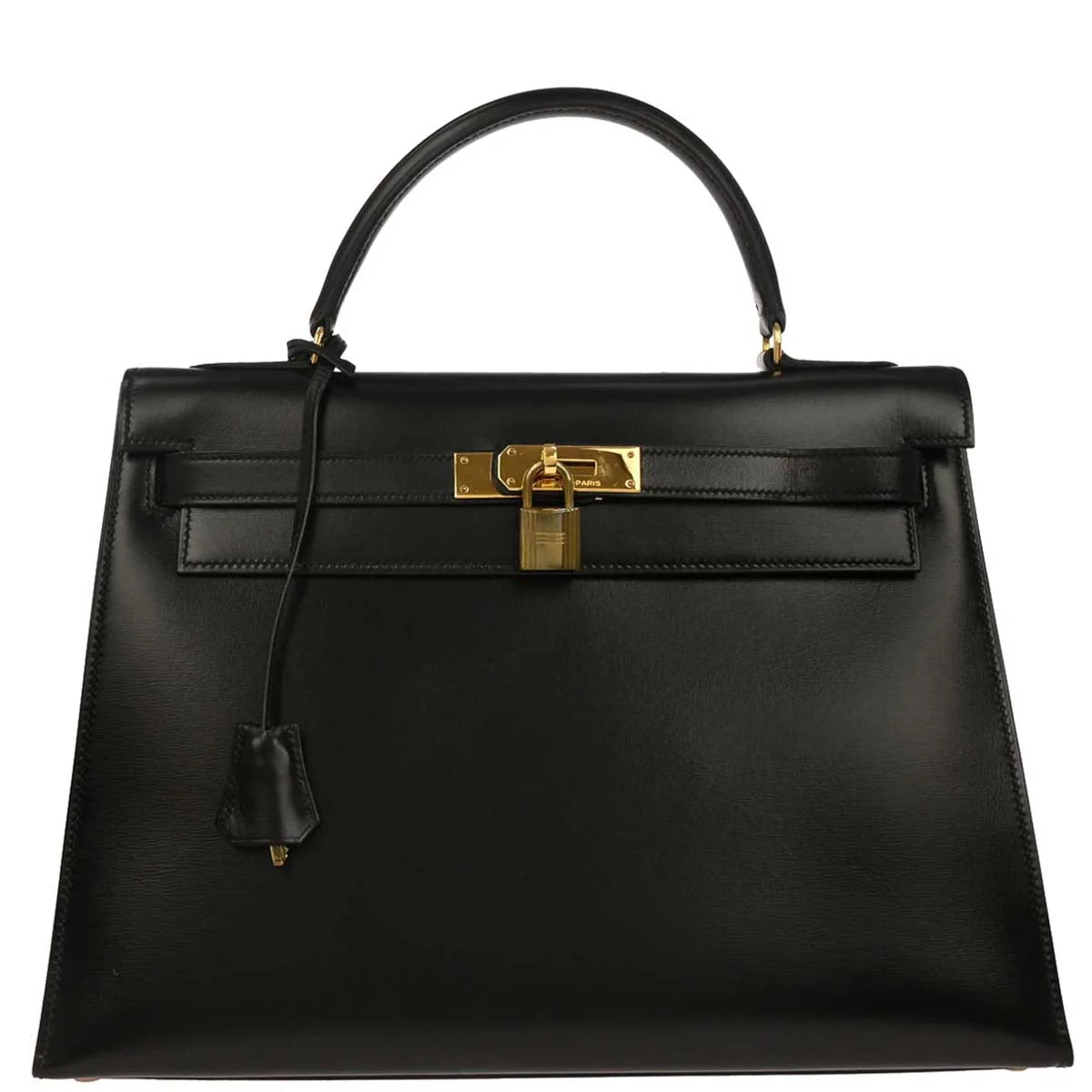 Hermes 1982 Black Box Calf Kelly 32 Sellier Handbag