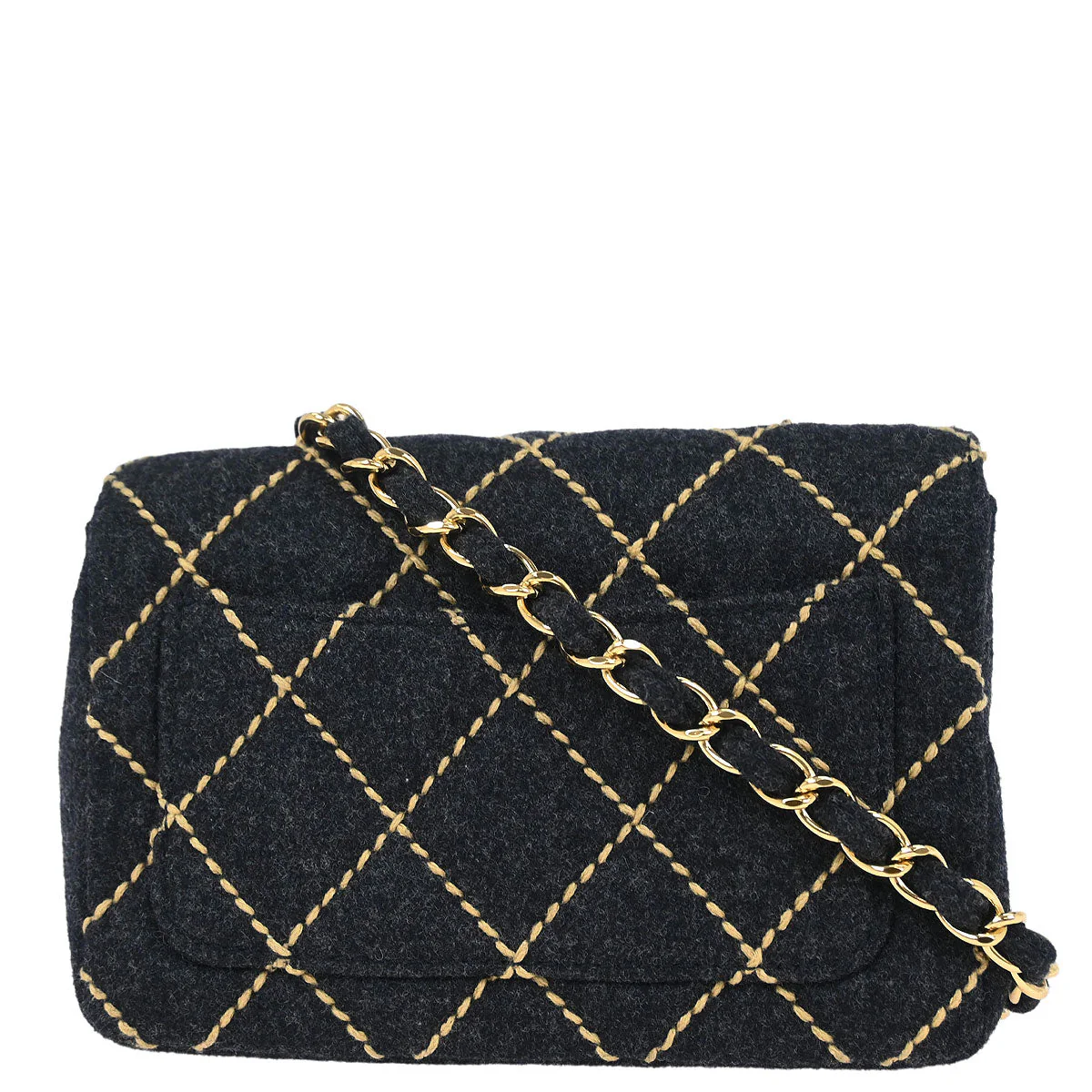 Chanel 2003-2004 Gray Wool Wild Stitch Shoulder Bag - Image 2