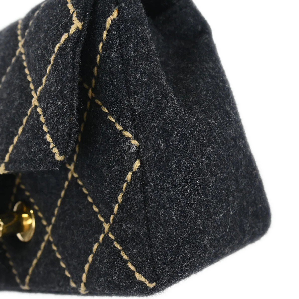 Chanel 2003-2004 Gray Wool Wild Stitch Shoulder Bag - Image 6