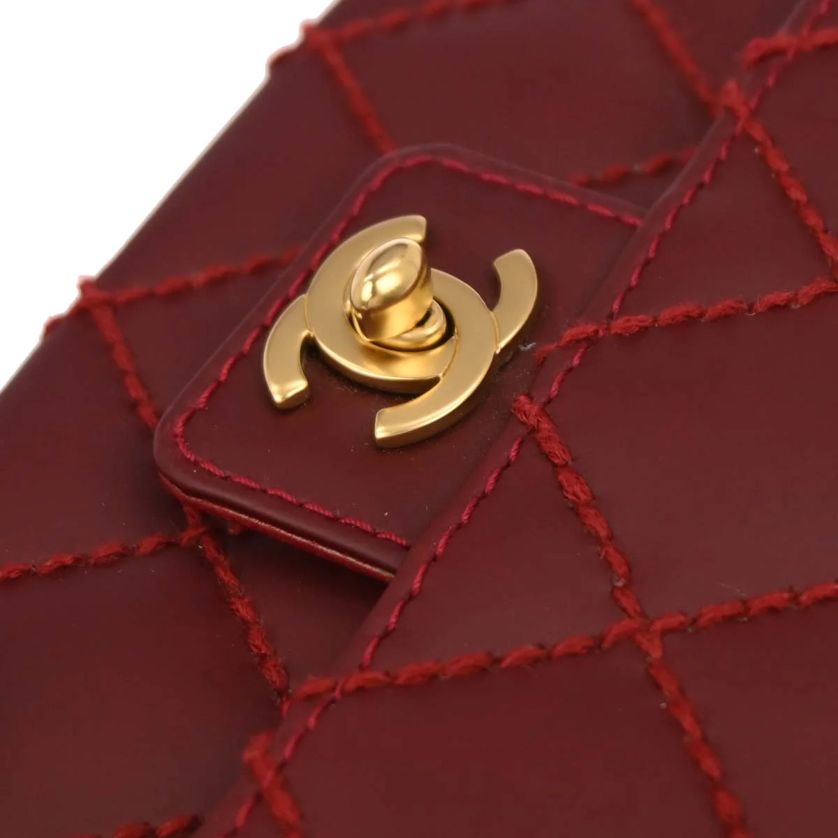 Chanel 2003-2004 Red Calfskin Wild Stitch Mini Classic Square Flap Bag - Image 5