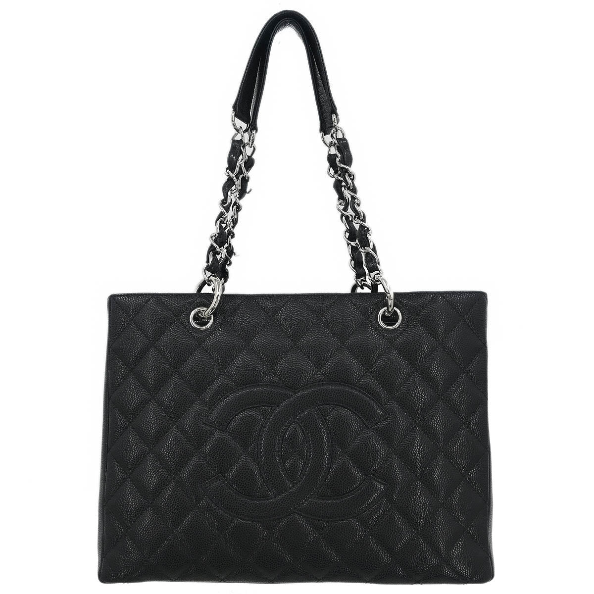 Chanel 2006-2008 Black Caviar Grand Shopping Tote GST Chain Handbag