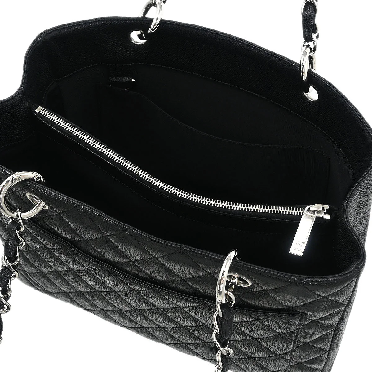 Chanel 2006-2008 Black Caviar Grand Shopping Tote GST Chain Handbag - Image 6