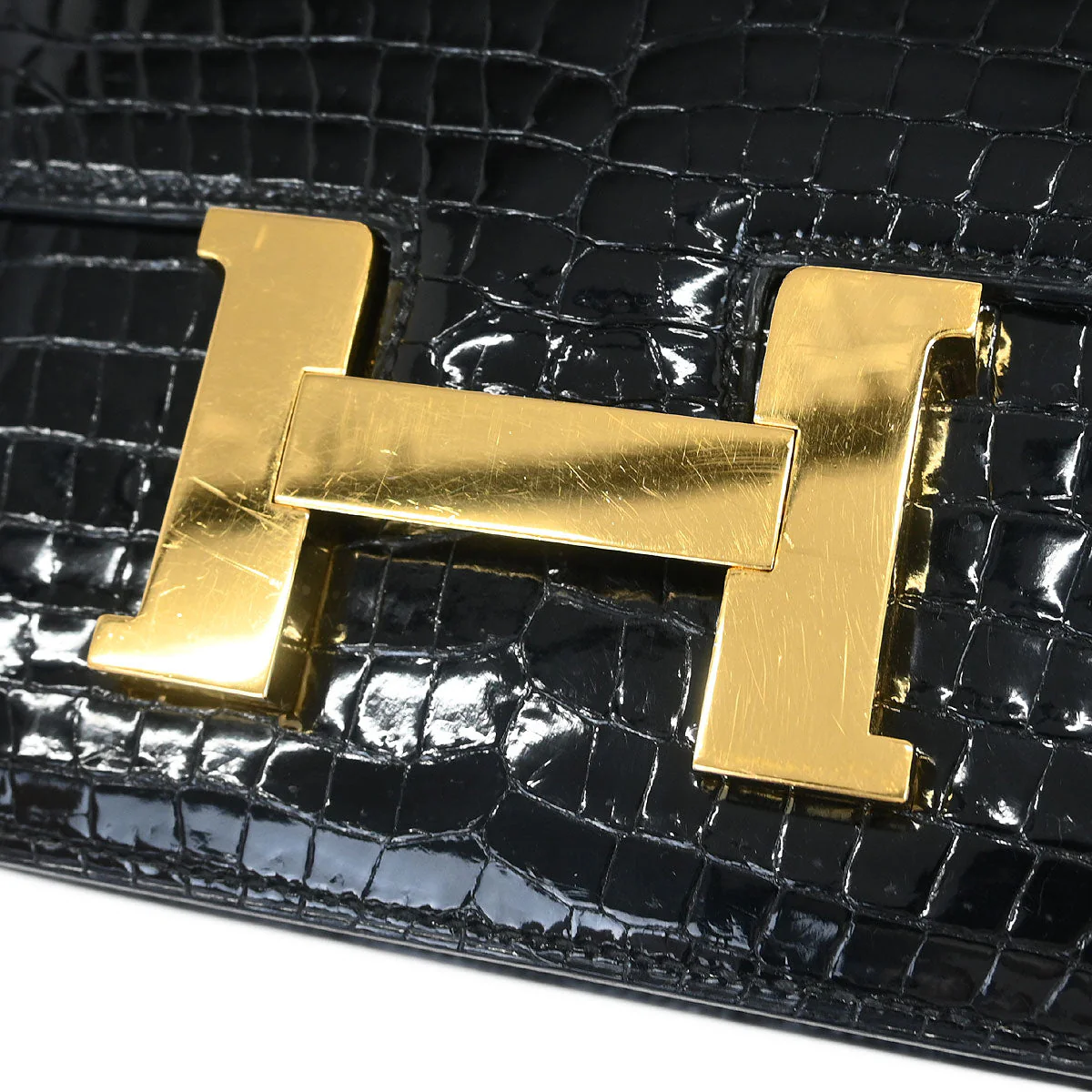 Hermes * 1988 Black Porosus crocodile Constance 23 Shoulder Bag - Image 3