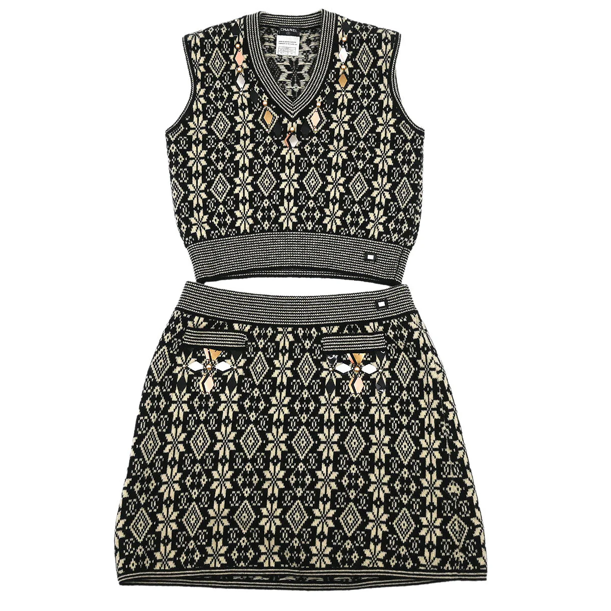 Chanel 2001 Knit Top Skirt Set Black #38