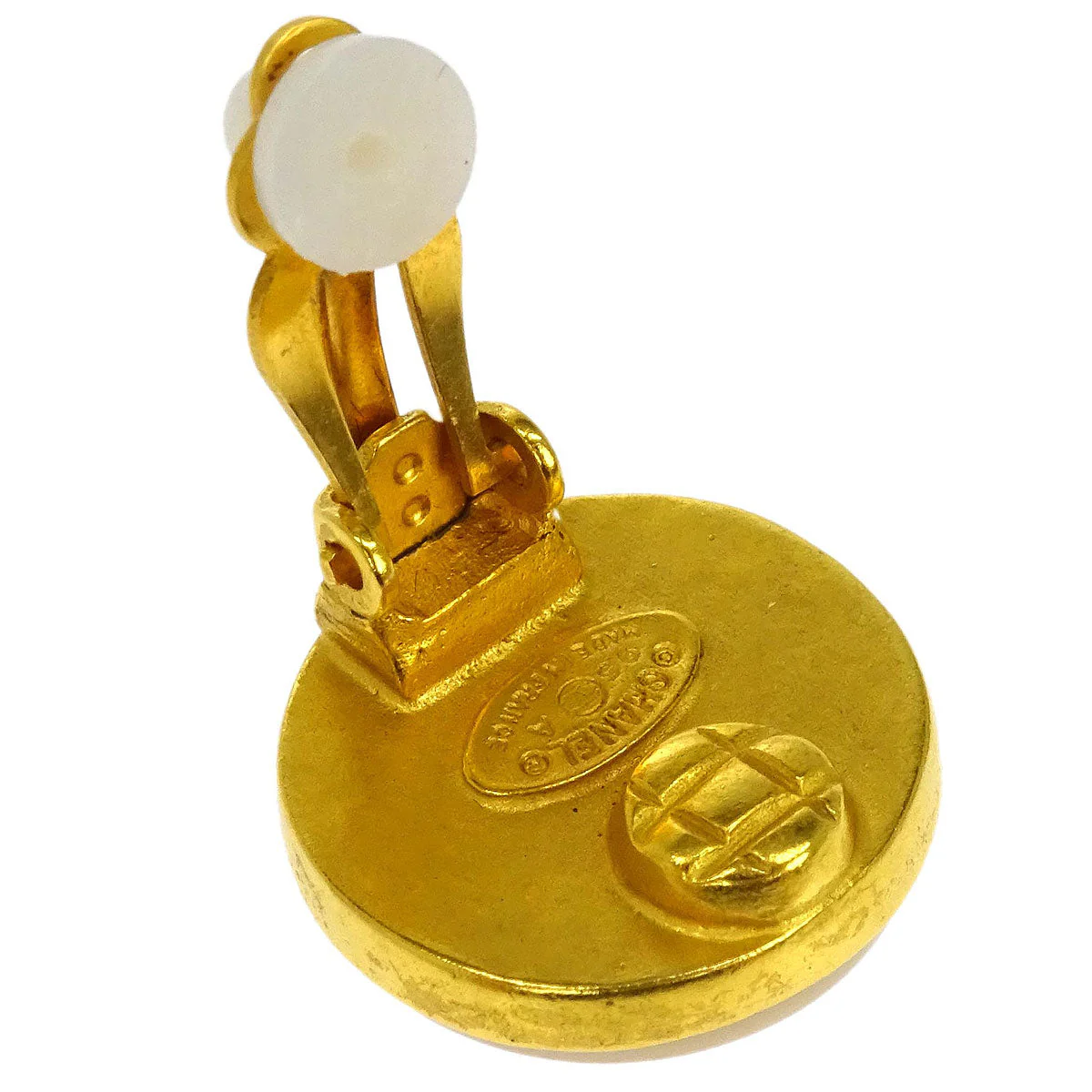 Chanel Gold Button Earrings Clip-On Shell 95A - Image 4
