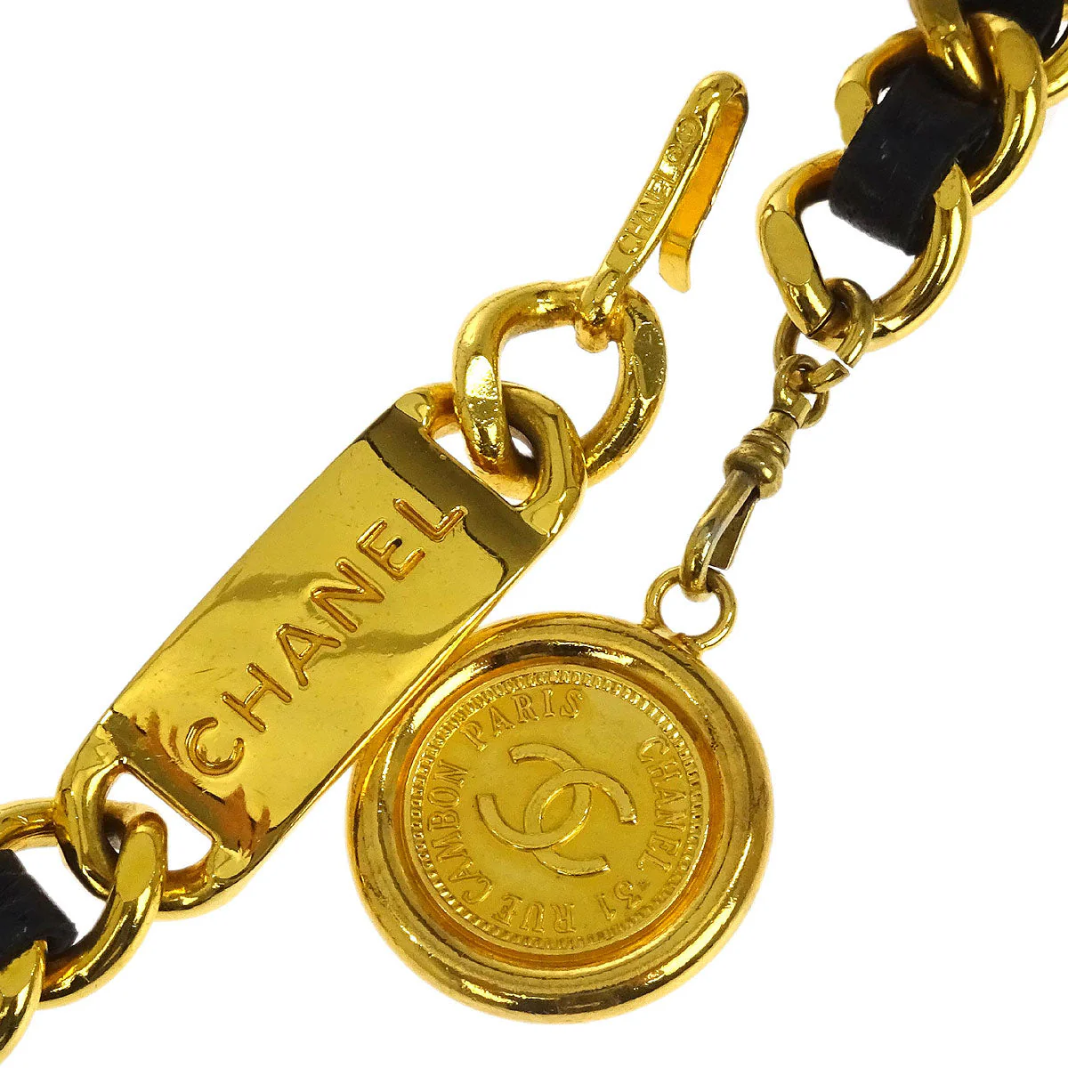 Chanel Chain Belt Medallion Gold Black Small Good - Image 2
