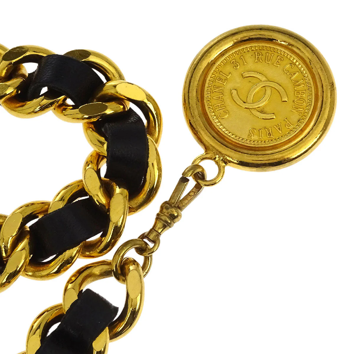 Chanel Chain Belt Medallion Gold Black Small Good - Image 3
