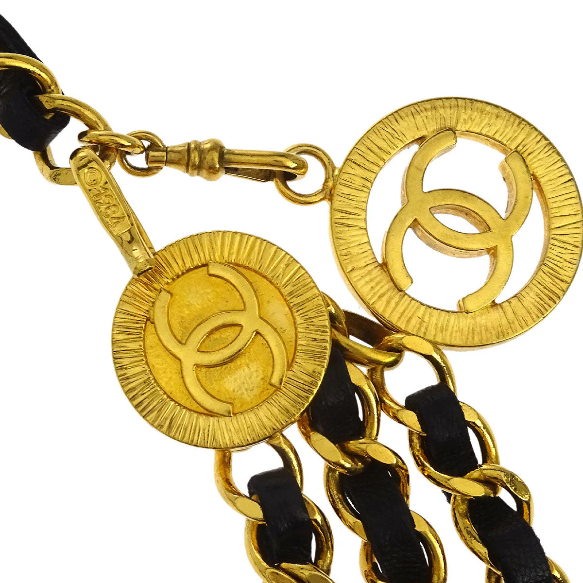 Chanel Chain Belt Medallion Gold Black Small Good - Image 3