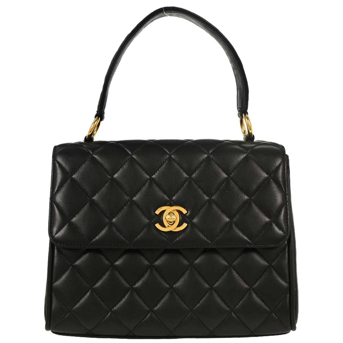 Chanel 1996-1997 Black Lambskin Straight Flap Handbag