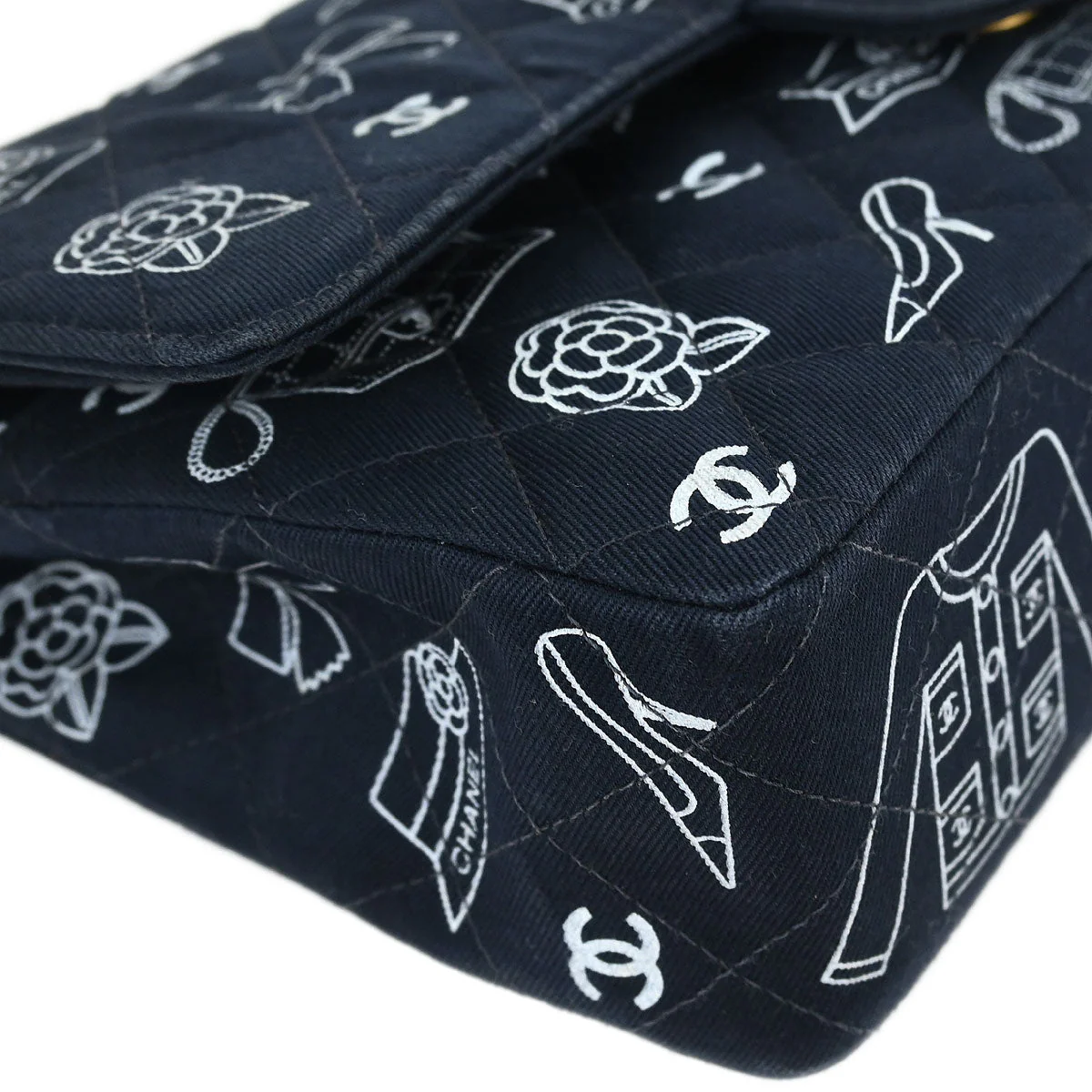 Chanel 2001-2003 Navy Canvas Icon Medium Classic Double Flap Shoulder Bag - Image 4