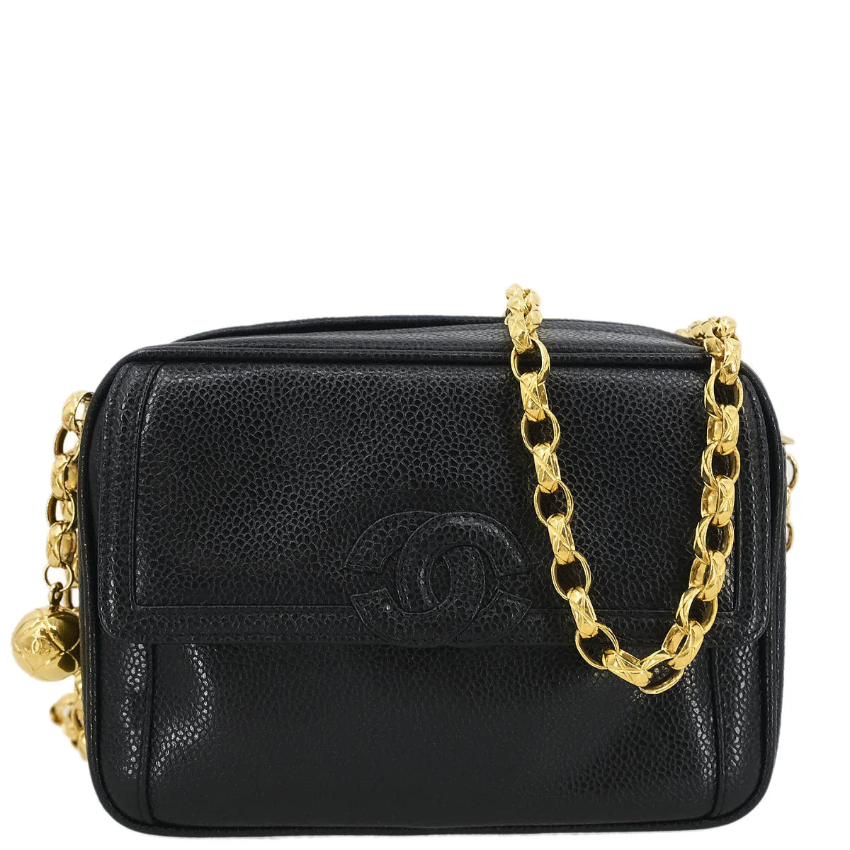 Chanel 1991-1994 Black Caviar Camera Bag Mini