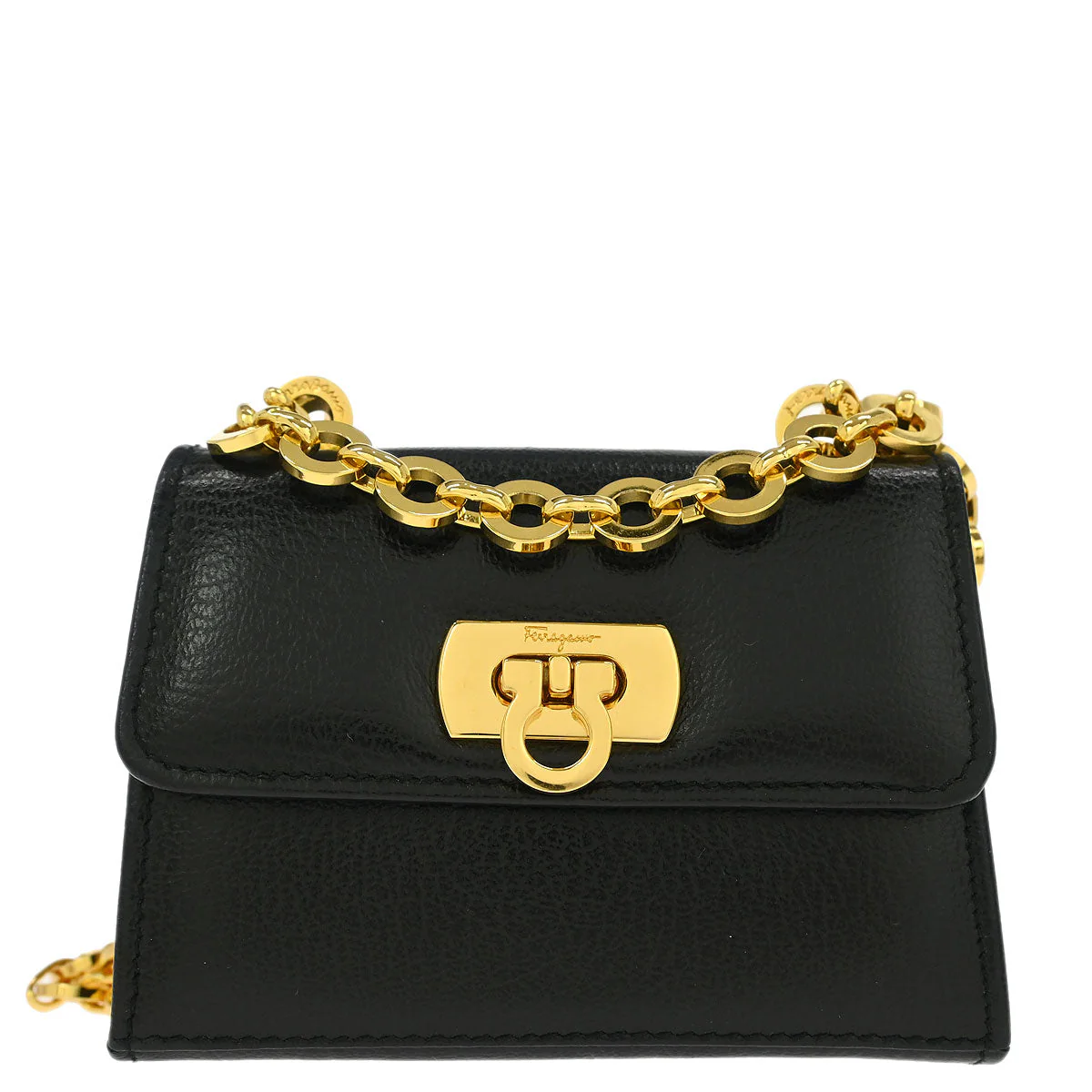 Salvatore Ferragamo Black Leather Gancini Pochette Shoulder Bag